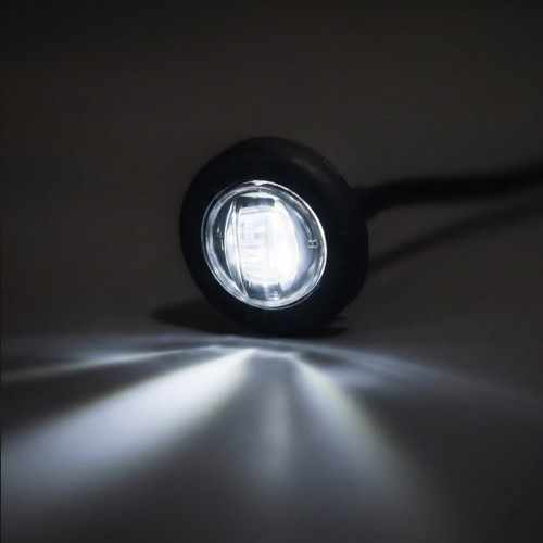 Position light round 19mm LED, white for front marking. 
Rubber gasket for a tube is mounted on the lamp