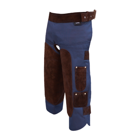Blacksmith Canvas Apron Blue/Brown Suede Trim Long