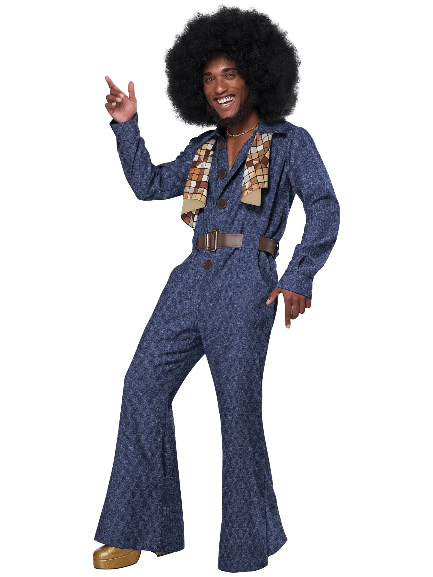 70s Denim Jumpsuit Blue 1970s 60s Disco Hippie Retro Party Adult Mens Costume