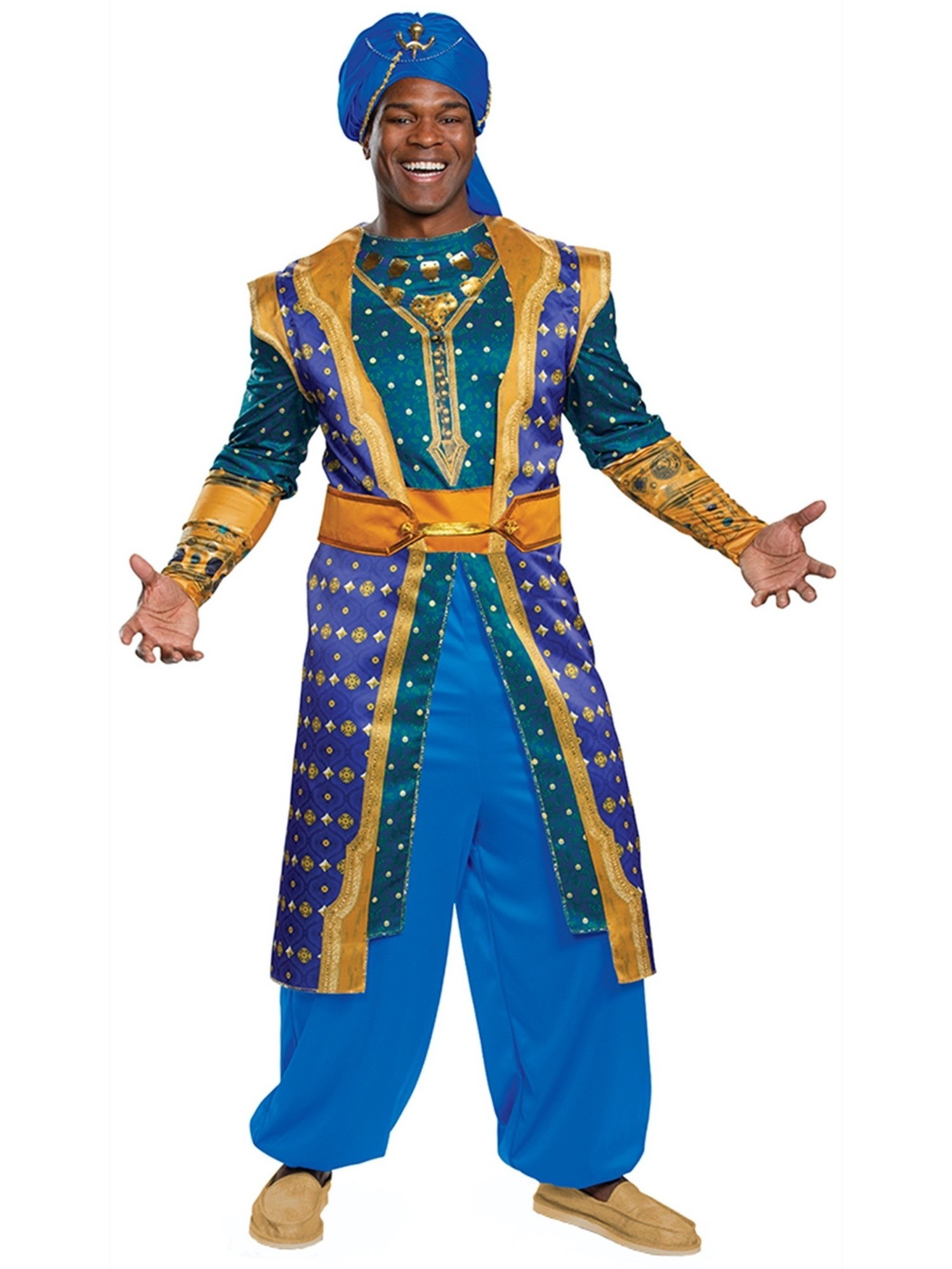 Genie Deluxe Disney Aladdin Arabian Movie Story Book Week Adult Mens Costume XL