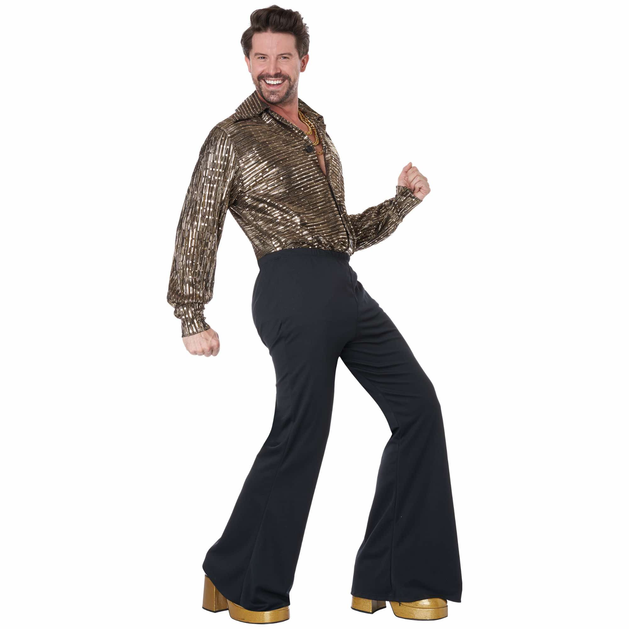70s Disco Guy 1970s 1960s Metallic Gold Hippie Retro Adult Mens Costume Plus