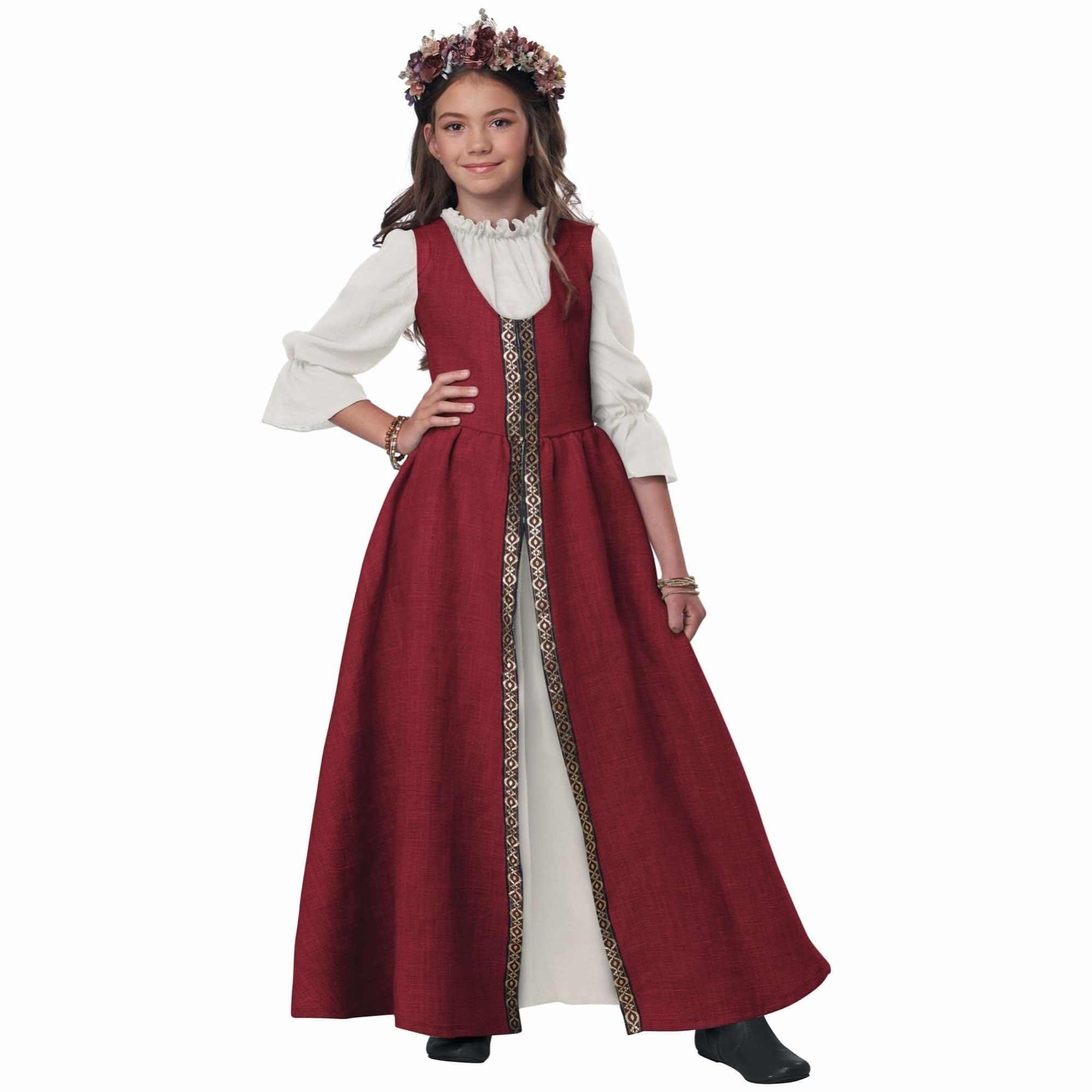 Renaissance Faire Red Dress Medieval Maid Marion Princess Child Girls Costume