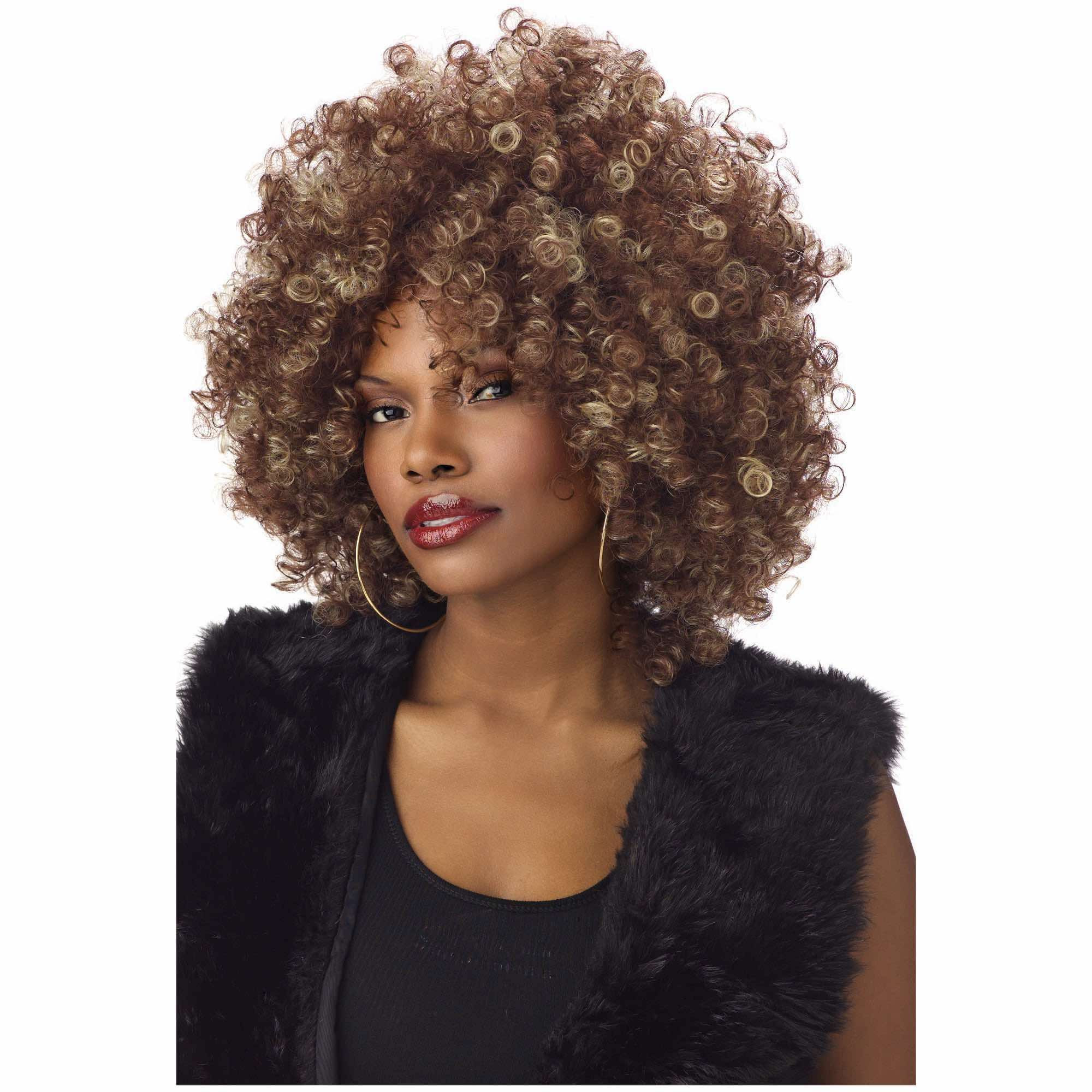 Fine Foxy Fro Afro 1970s 1980s Disco Hippie Blonde Browns Women Costume Wig