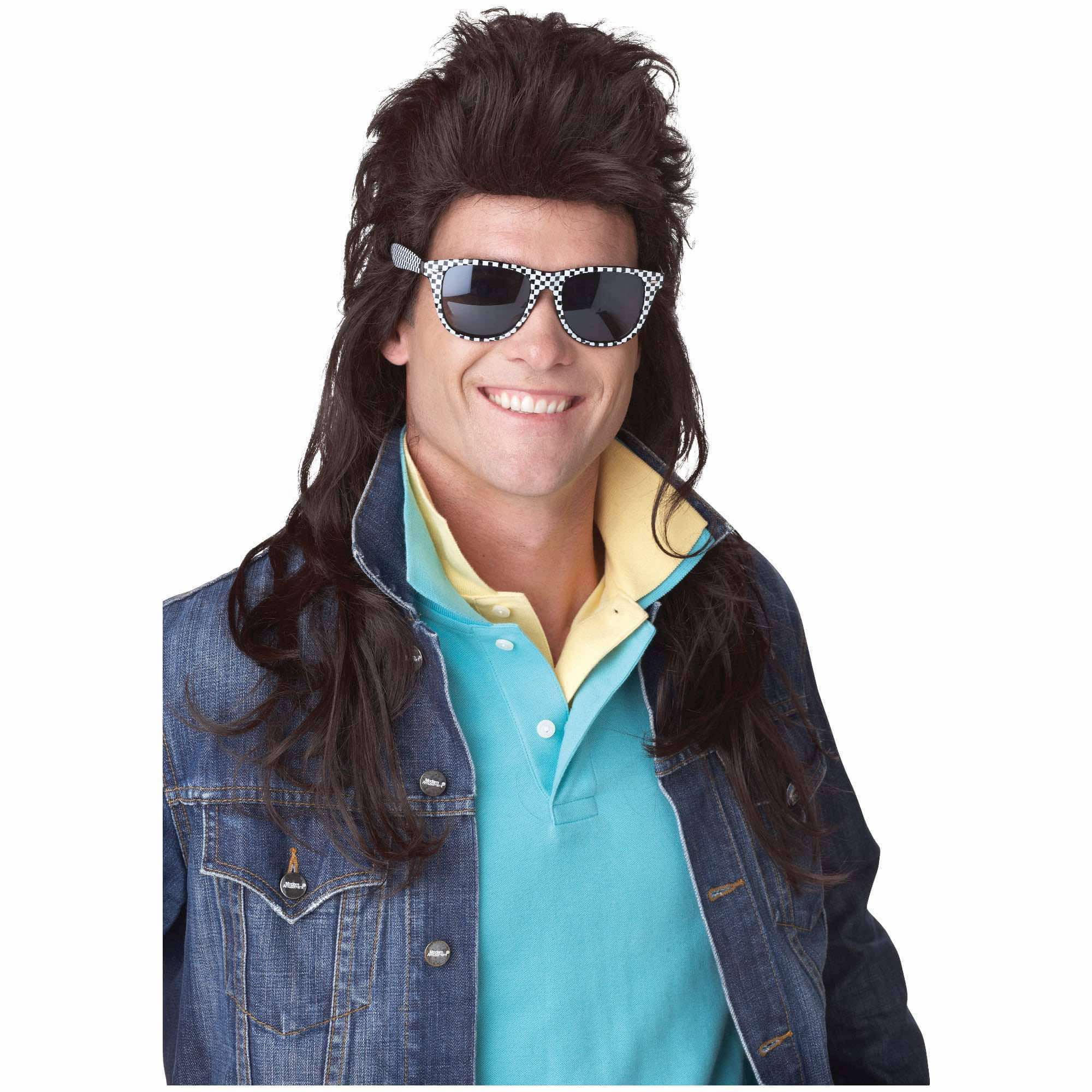 80s Rock Mullet Brown Bogan Redneck Men Costume Wig