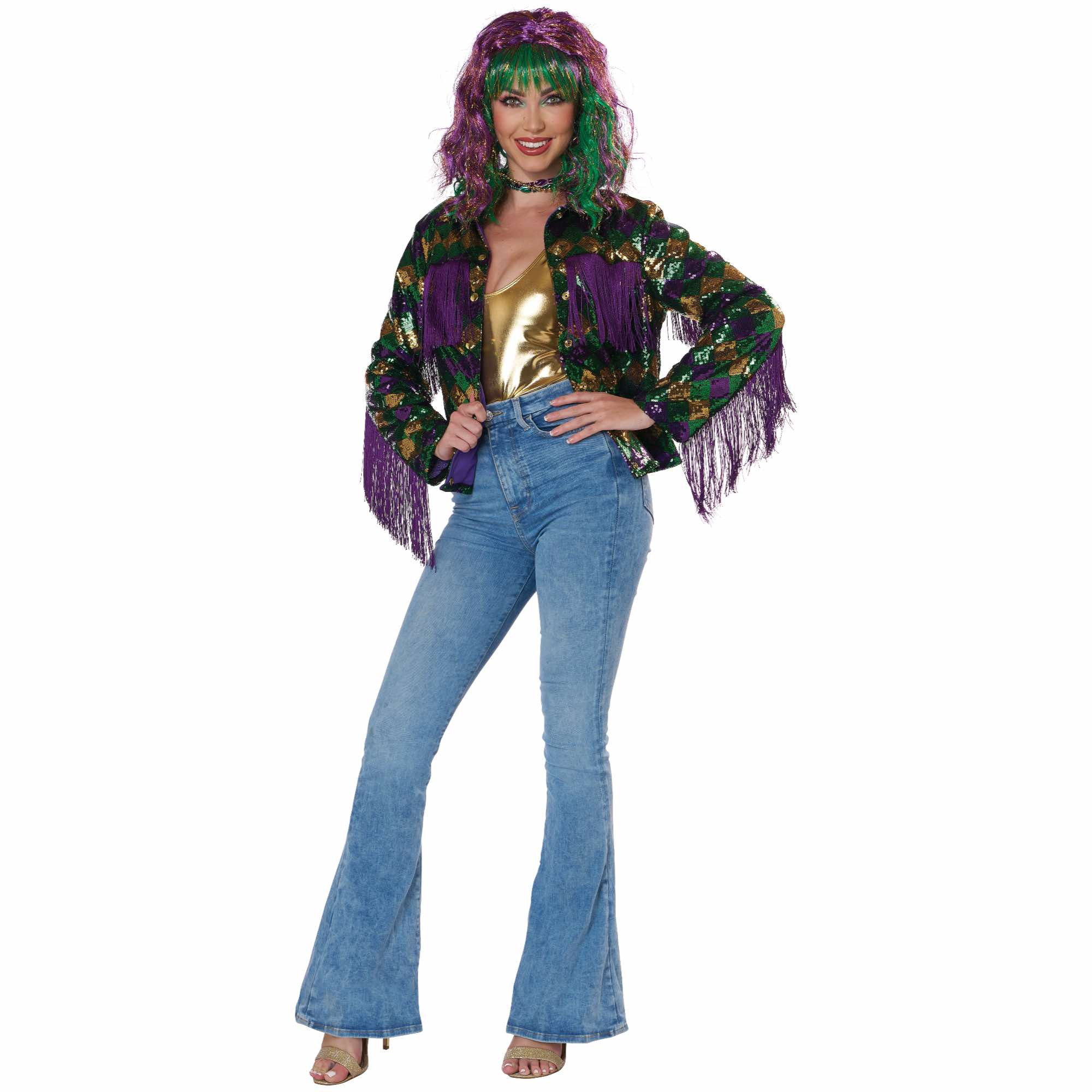 Mardi Gras Moomba Festival Pride Parade Adult Womens Costume Fringe Jacket