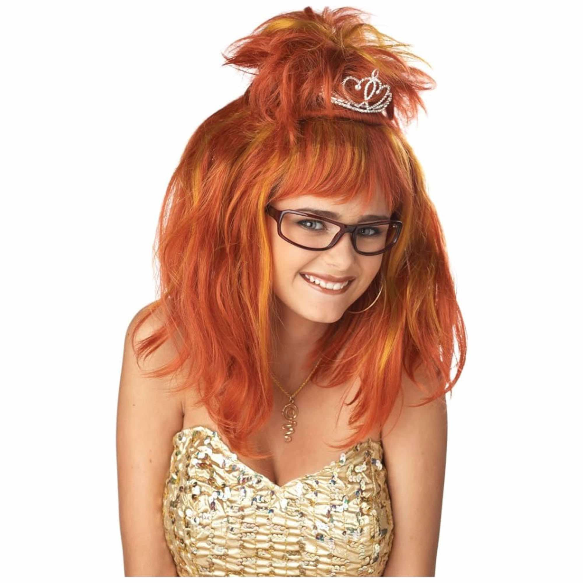 Prom Queen 1980s Nightmare Auburn Nerd Geek Women Costume Wig