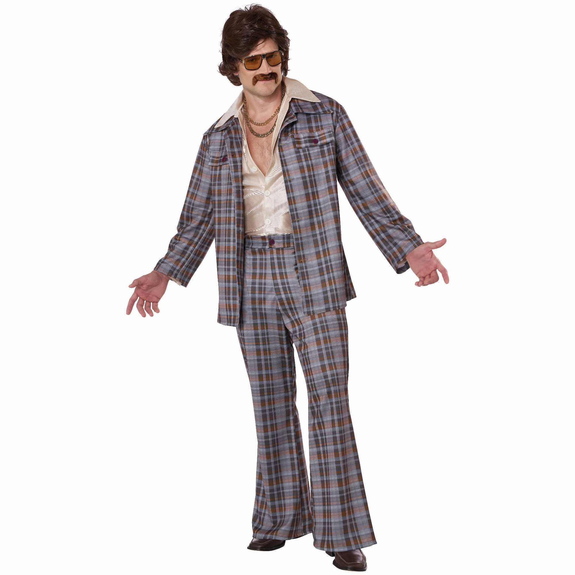 70s Plaid Stallion Leisure Suit Disco Groovy Retro Hippie Adult Mens Costume
