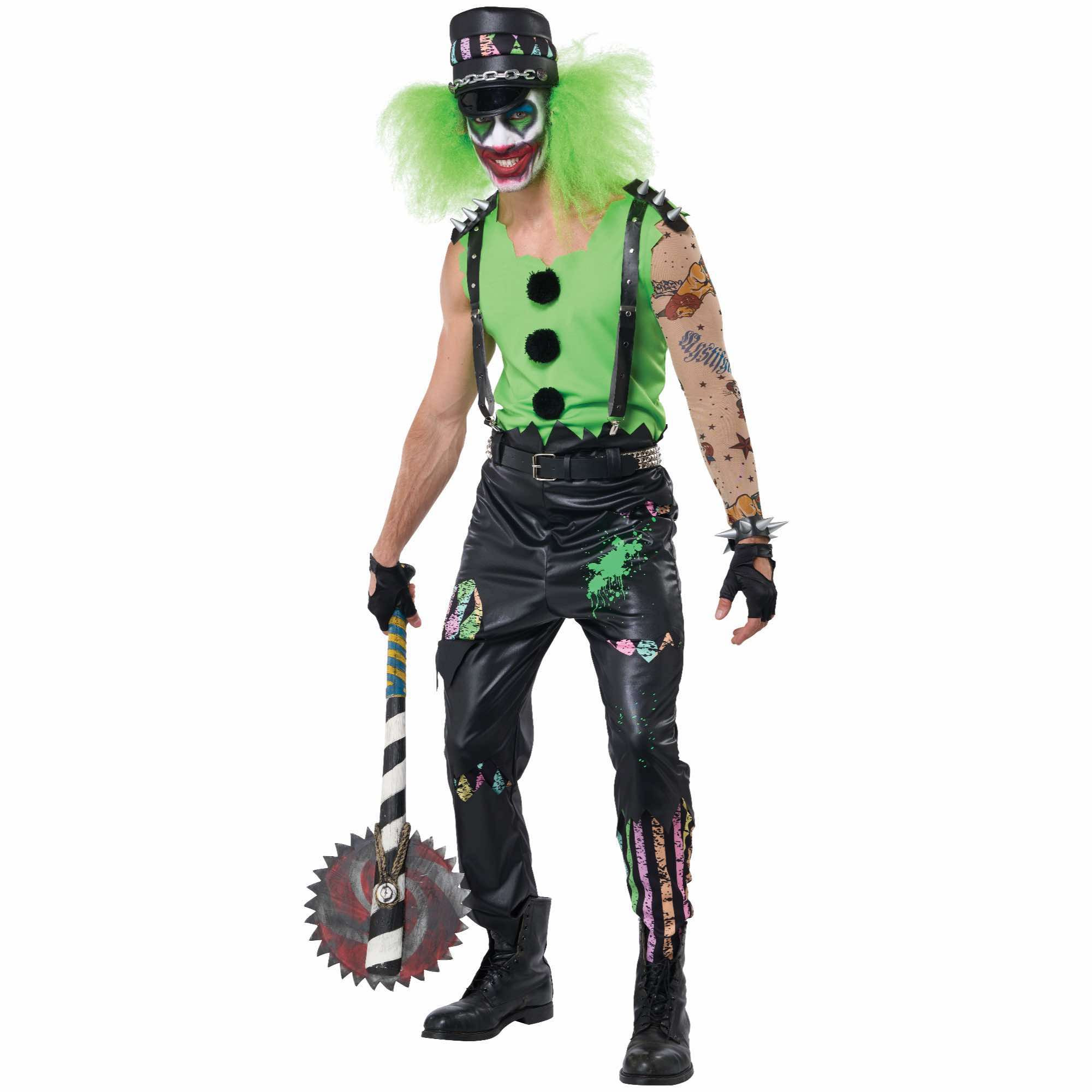 Crazed Clown Psycho Killer Evil Creepy Horror Halloween Adult Mens Costume