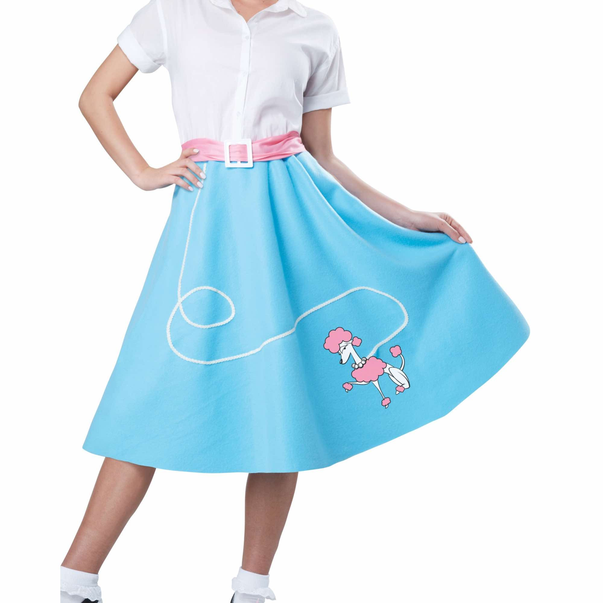 50s Poodle Greaser Sock Hop Bopper Rock Roll Womens Costume Blue Skirt