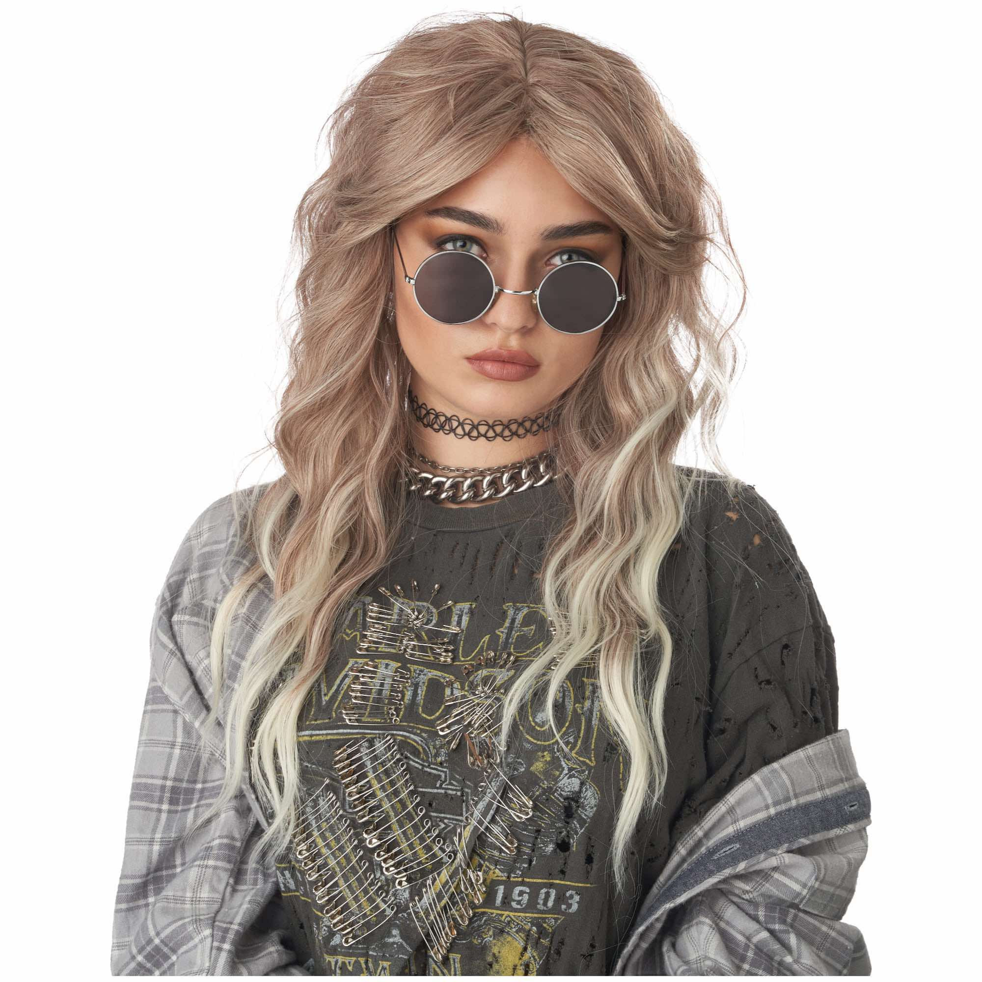 90s Grunge Rocker Punk Rock Pop Star Mixed Blonde Women Wig