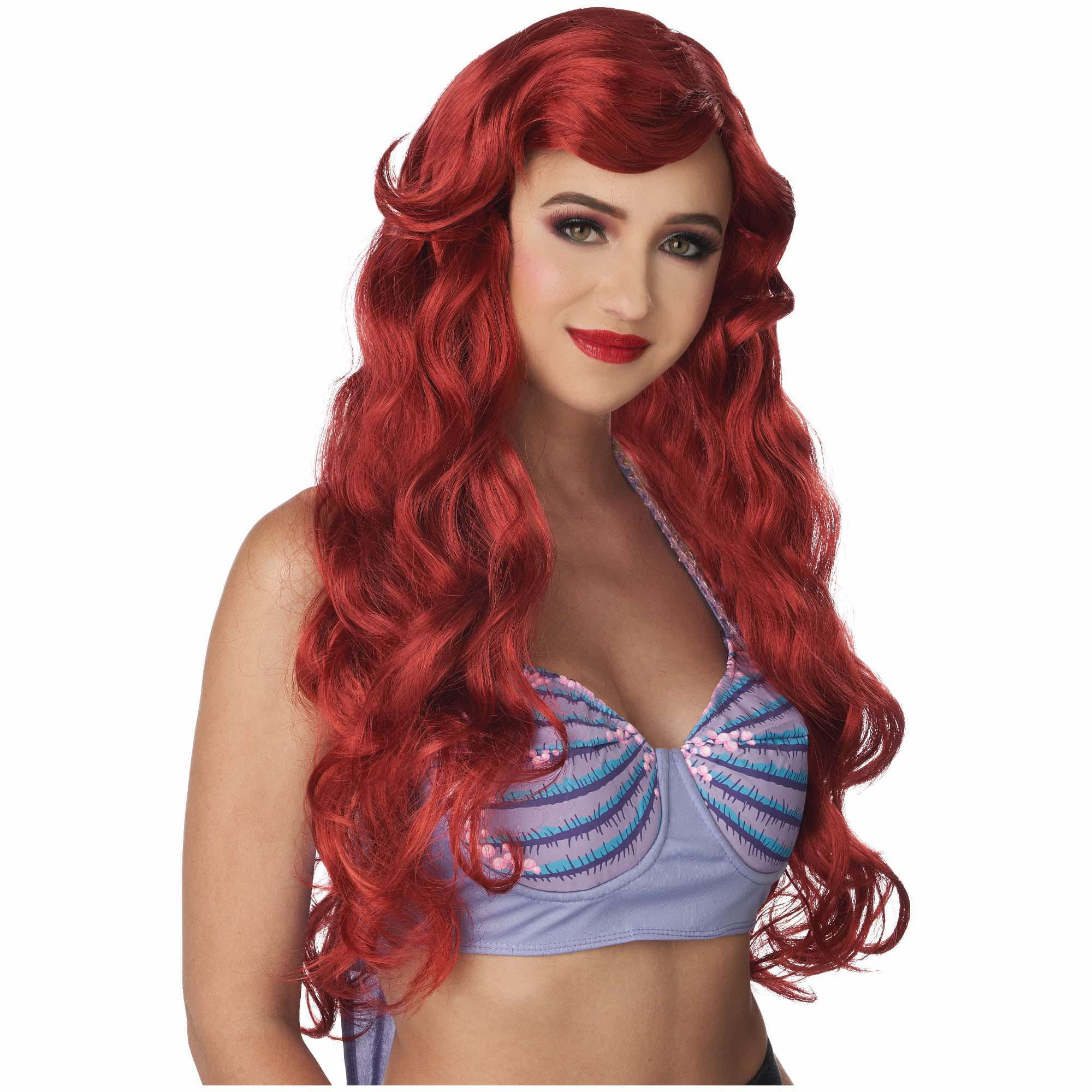 Fairytale Mermaid Princess Long Wavy Red Womens Wig