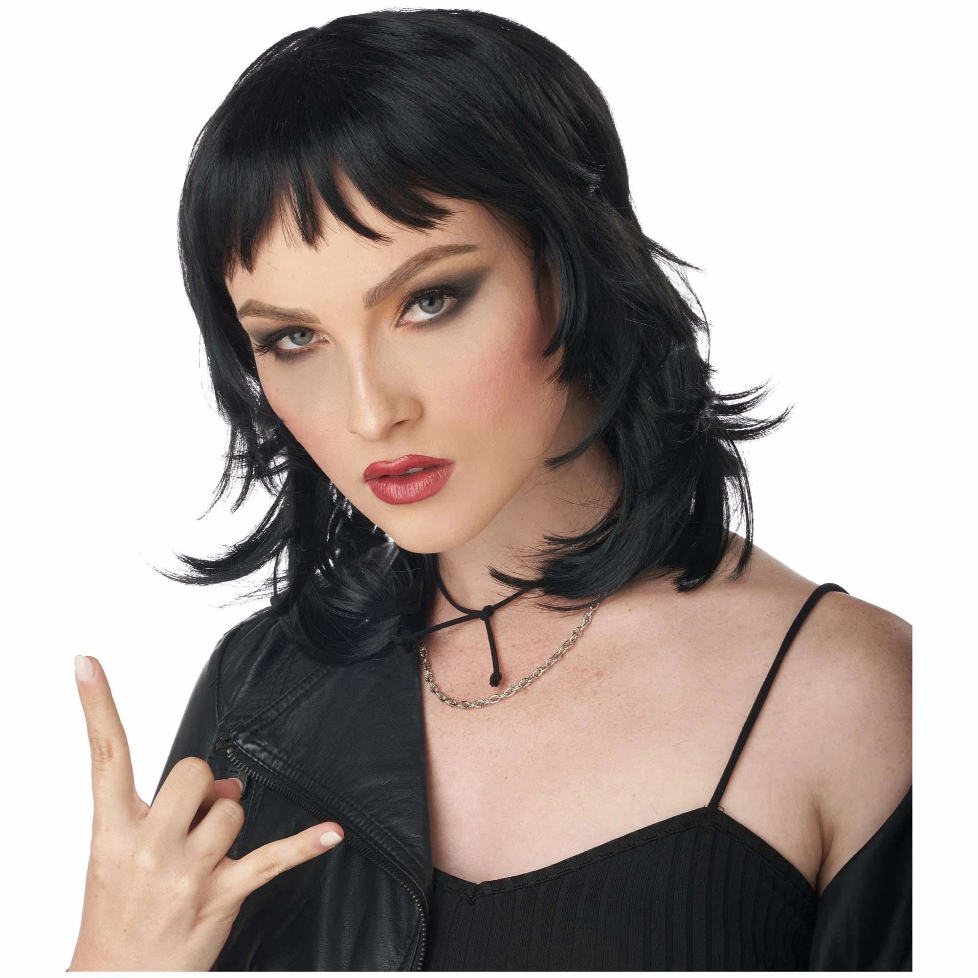 80s Rock Rebel Short Black Shag Women Wig