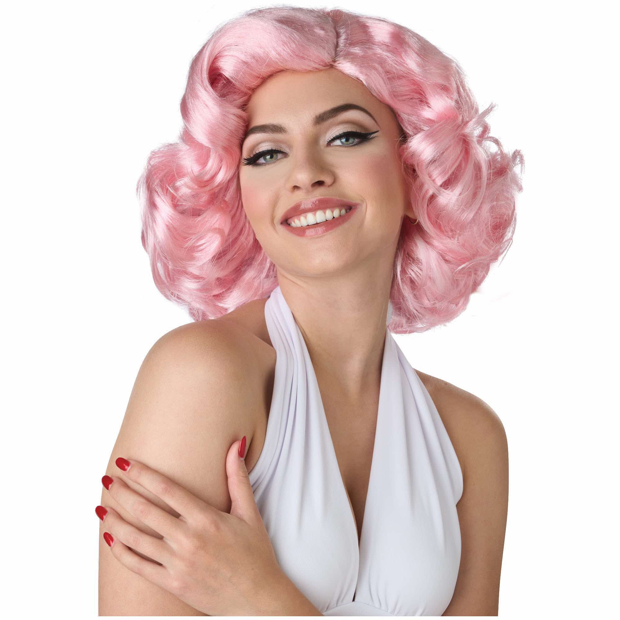 Hollywood Glamour 50s Pink Short Curly Womens Wig