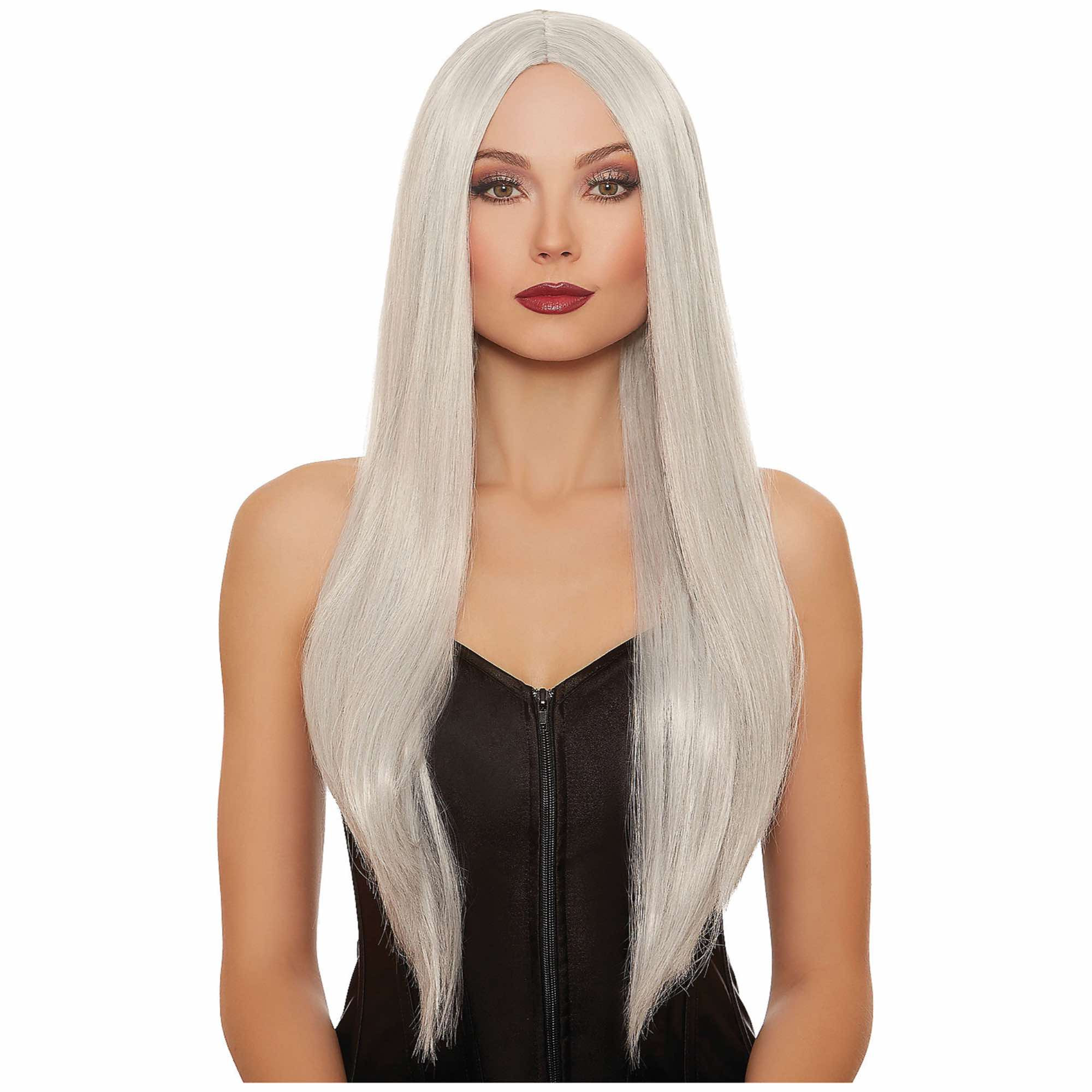 Witch Grey Extra Long Straight Medieval Gothic Womens Wig