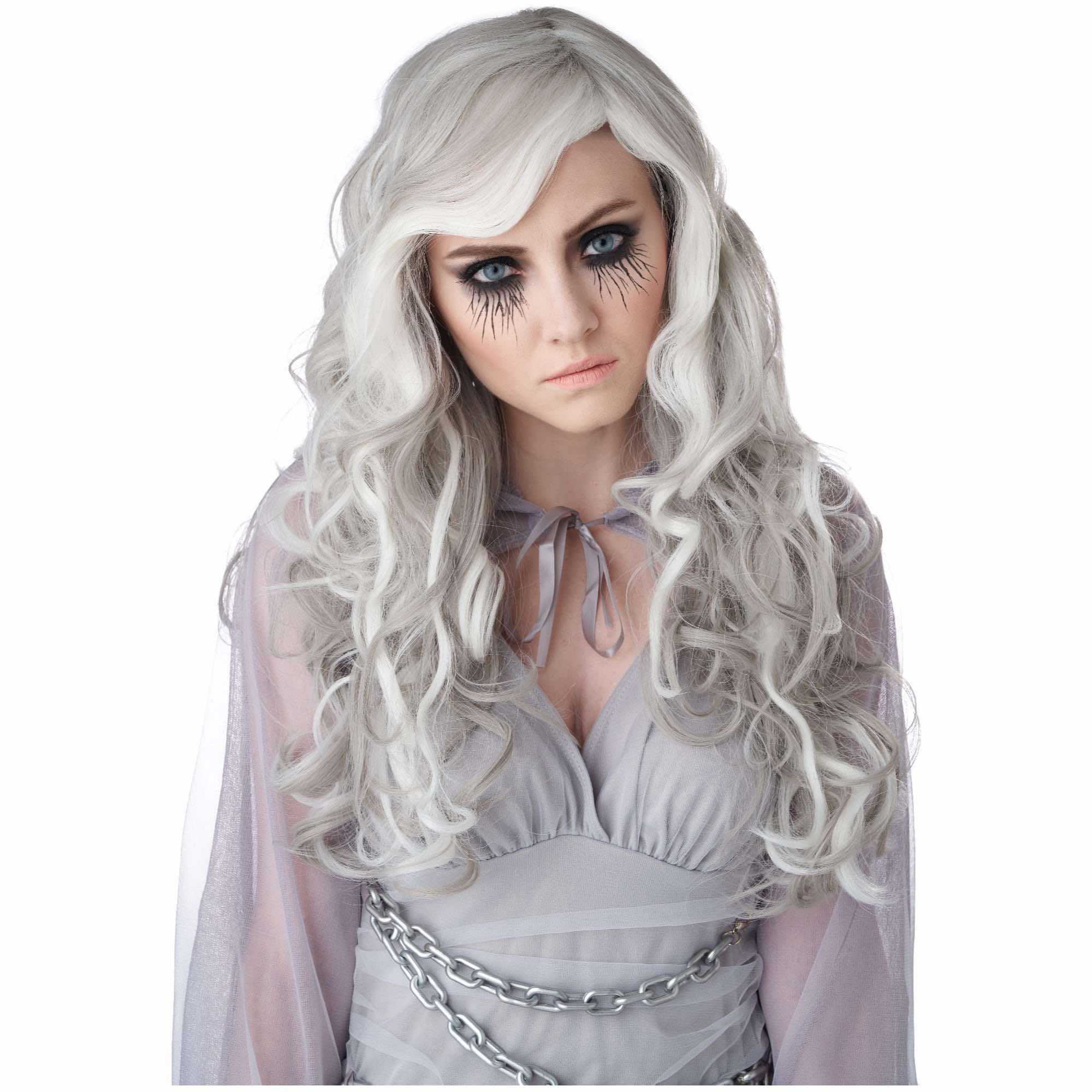 Glow in the Dark Ghost White Grey Wavy Womens Wig
