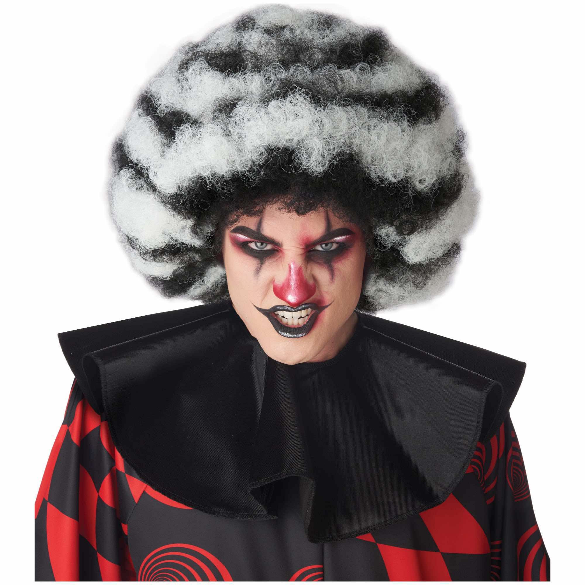 Spiral Clown Horror Black White Two Tone Afro Adult Unisex Wig