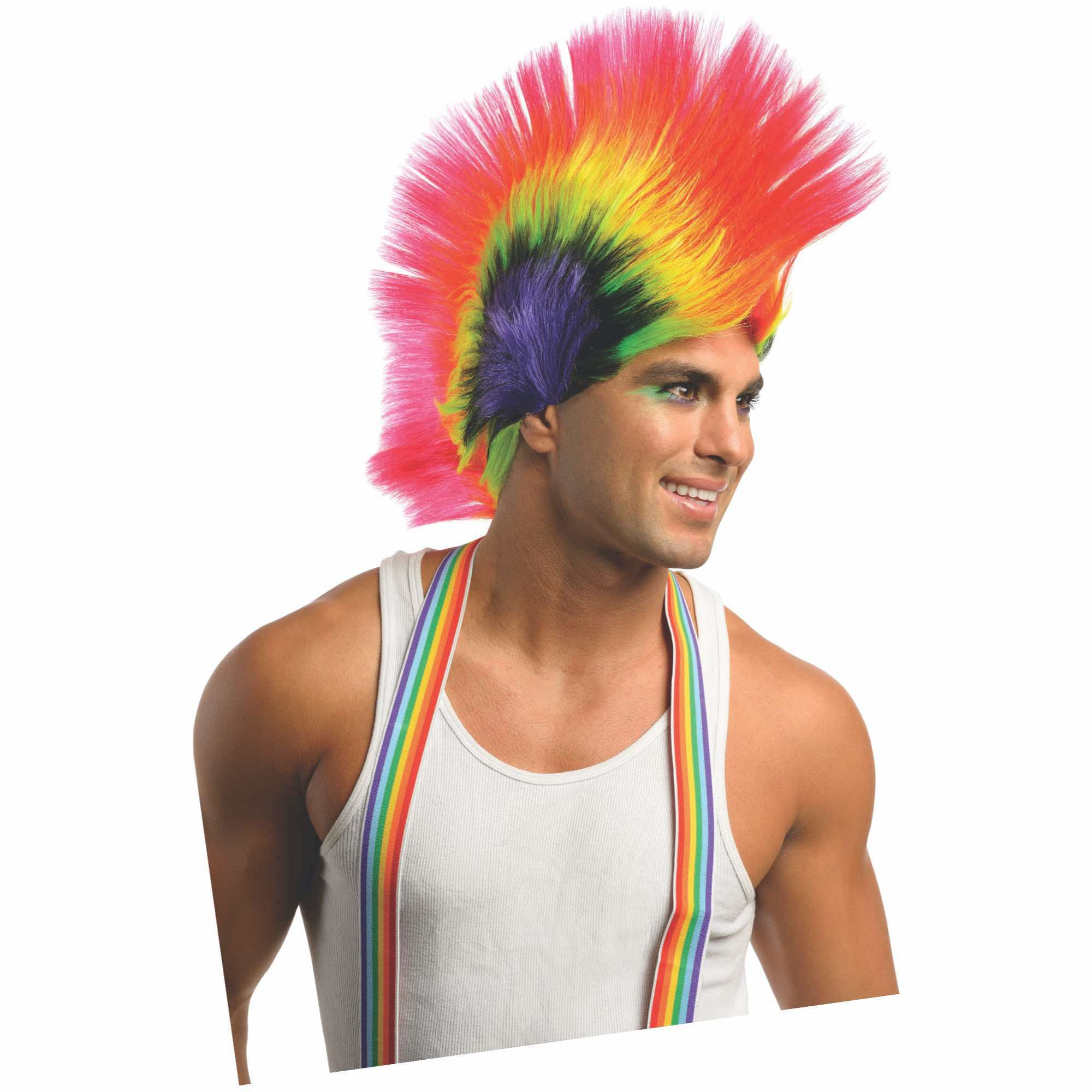 Rave Punk Rainbow Mohawk Mens Wig