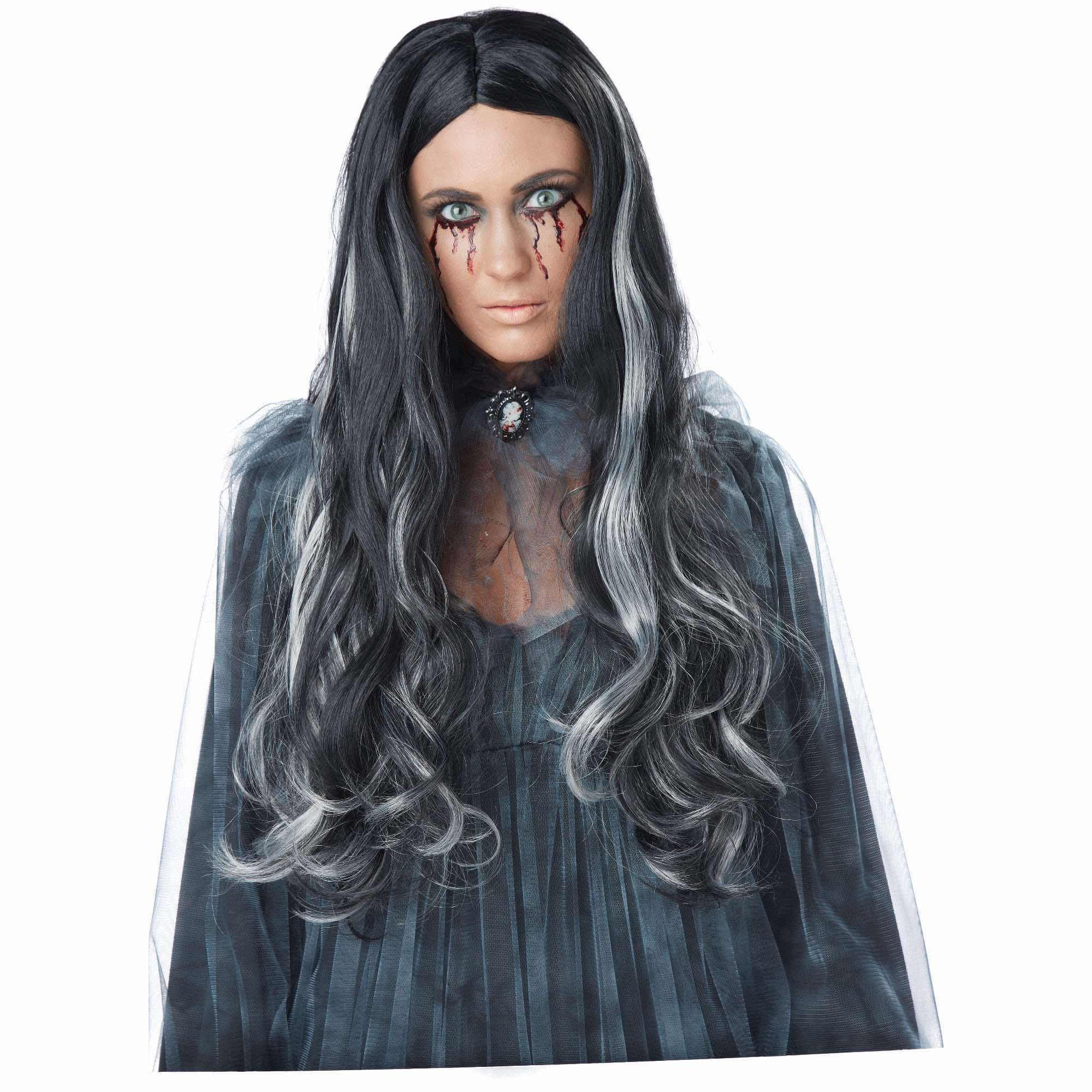 Blood Mary Black Grey Long Wavy Womens Wig