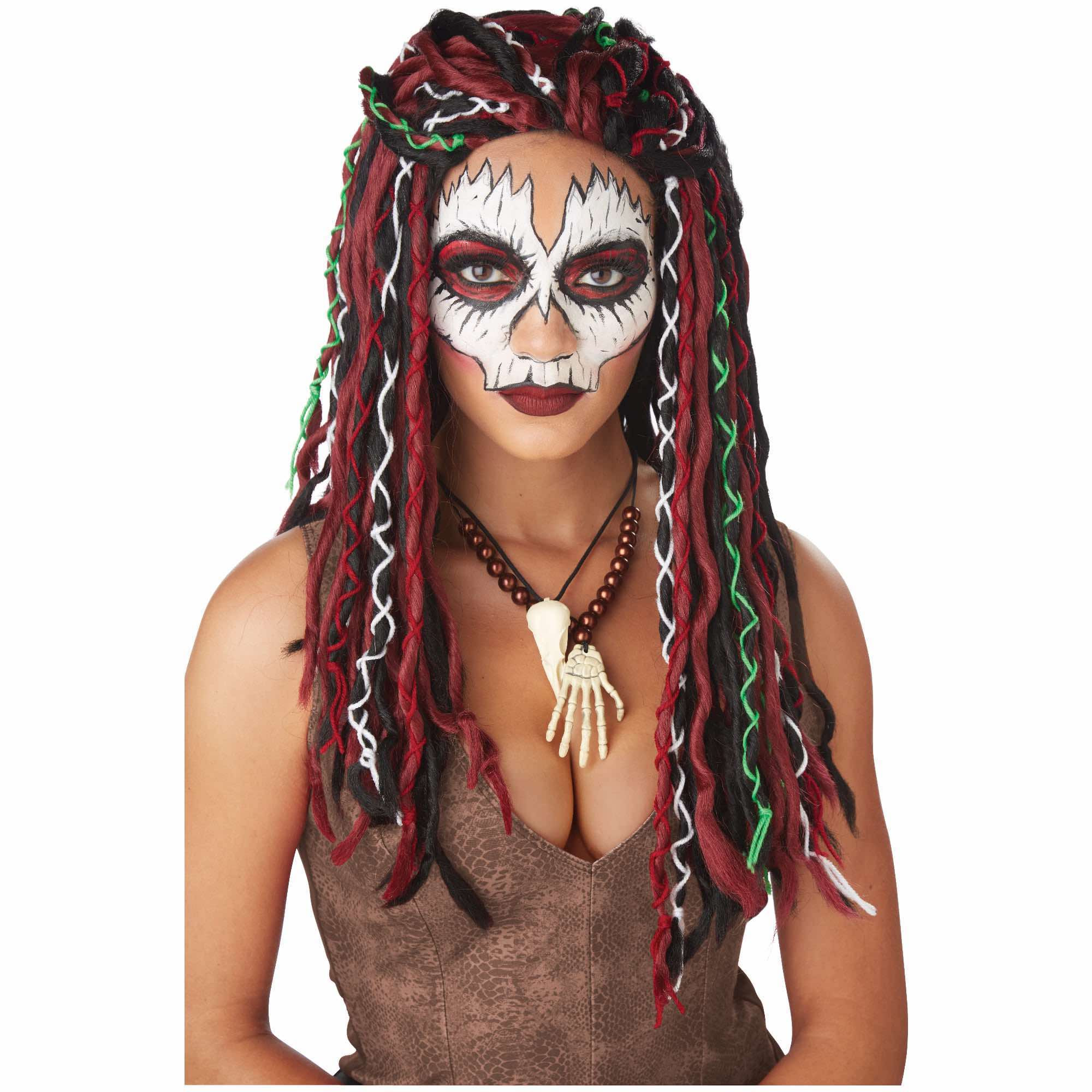 Voodoo Priestess Witch Doctor Black Magic Burgundy Womens Wig
