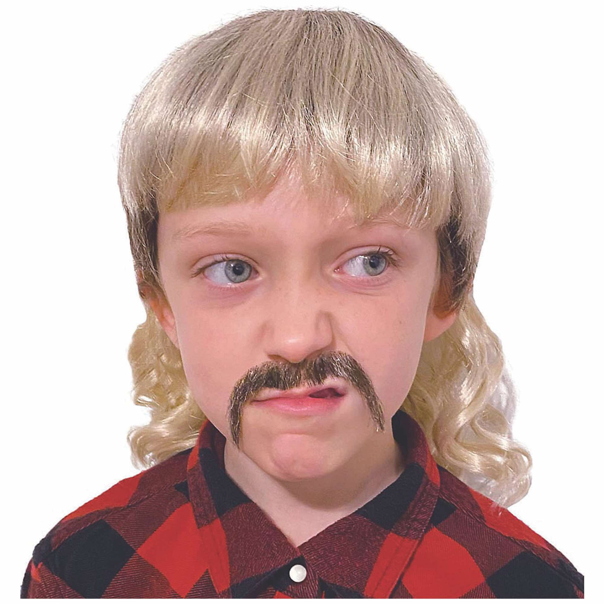 Tiger Cat 80s Mullet Blonde Boys Wig and Moustache Set