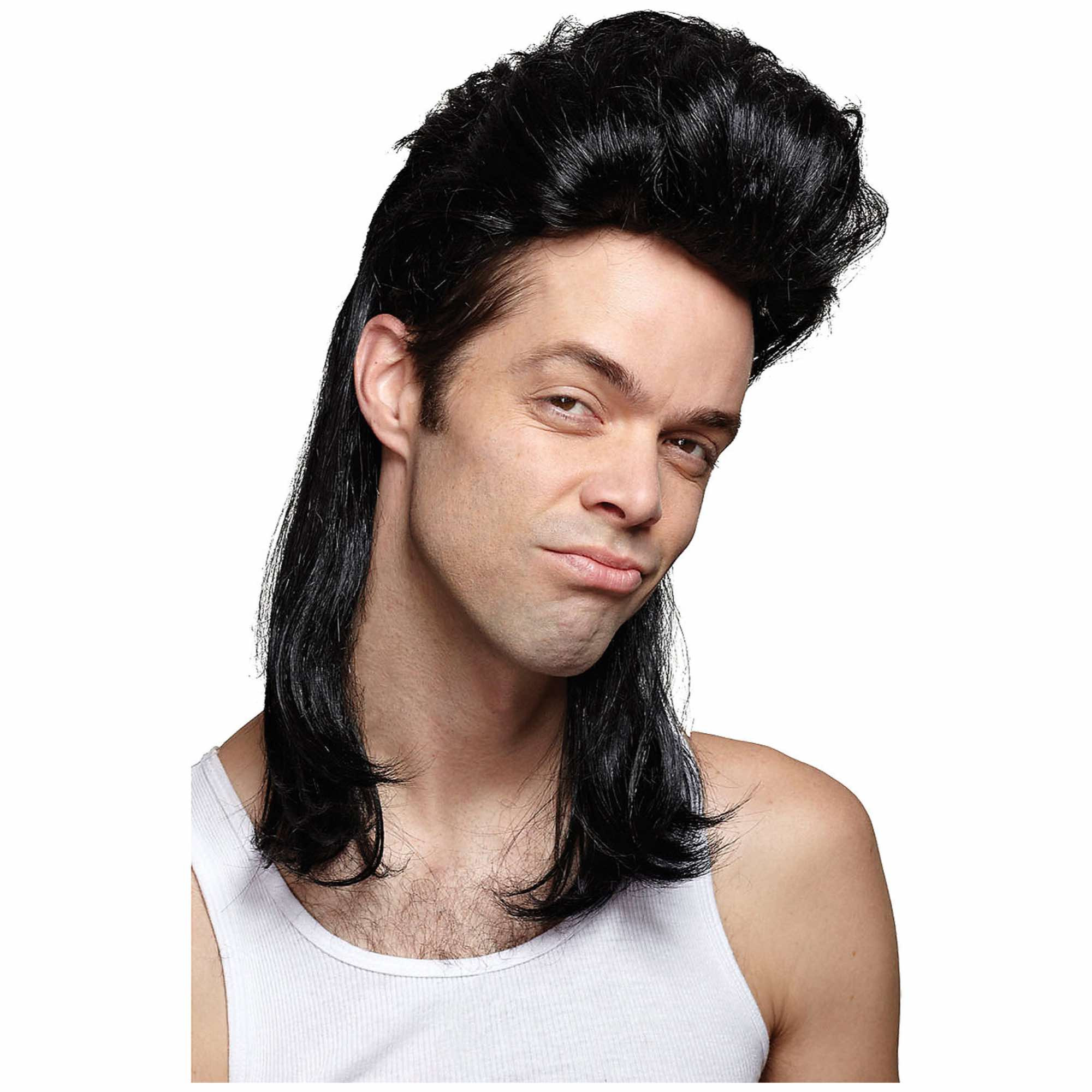 Nightclub Mullet 80s Black Mens Wig
