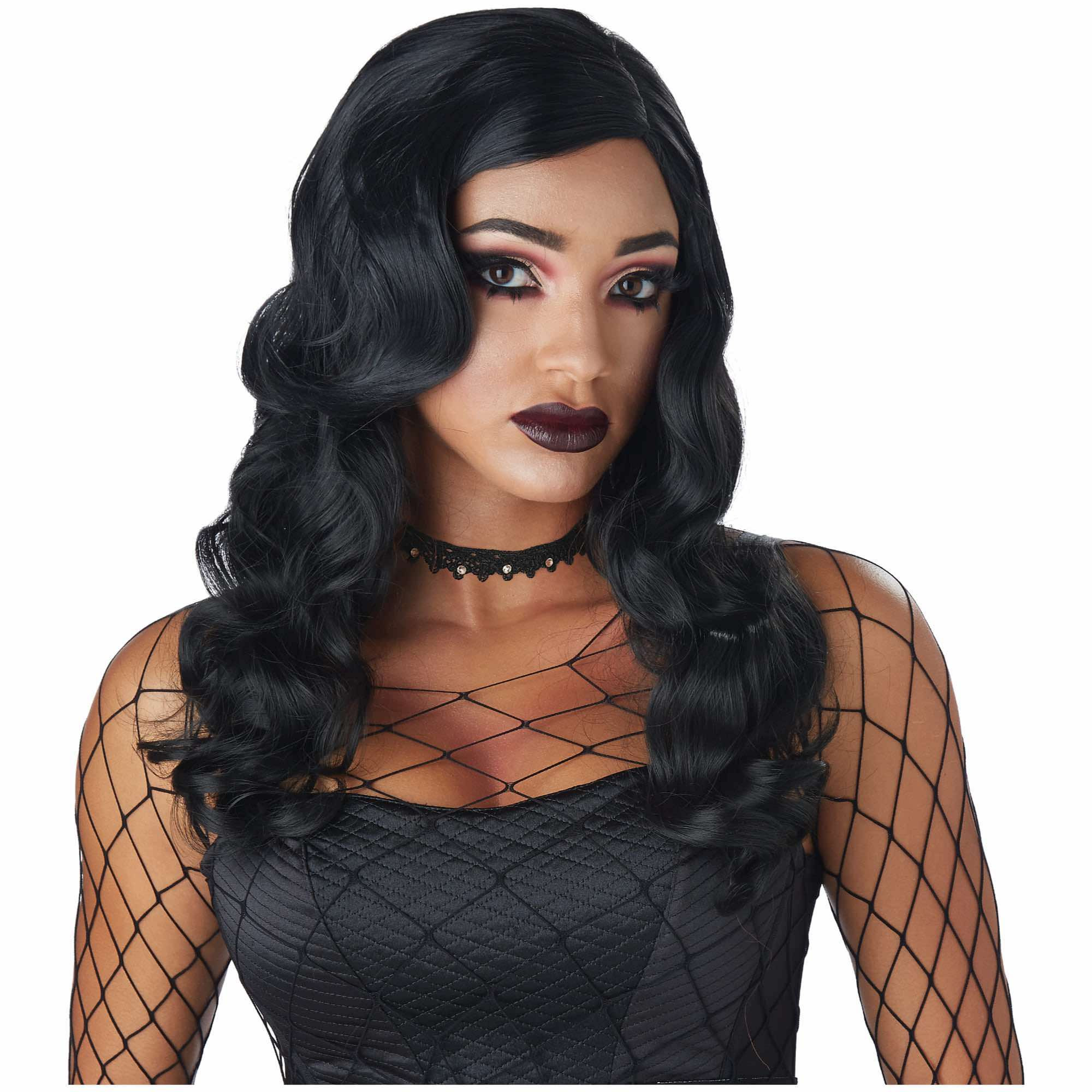 Sultry Siren Witch Sorceress Black Wavy Long Womens Wig