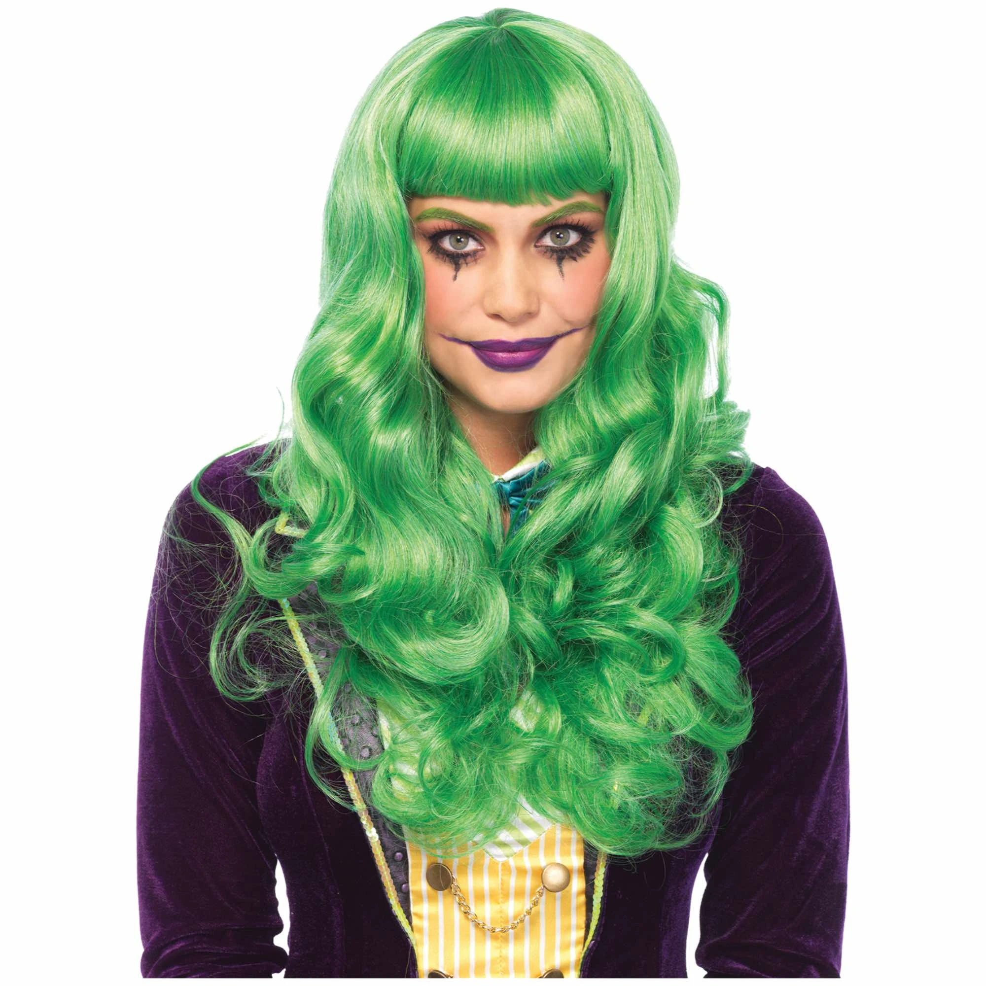 Female Super Villain Green Long Wavy Womens Wig