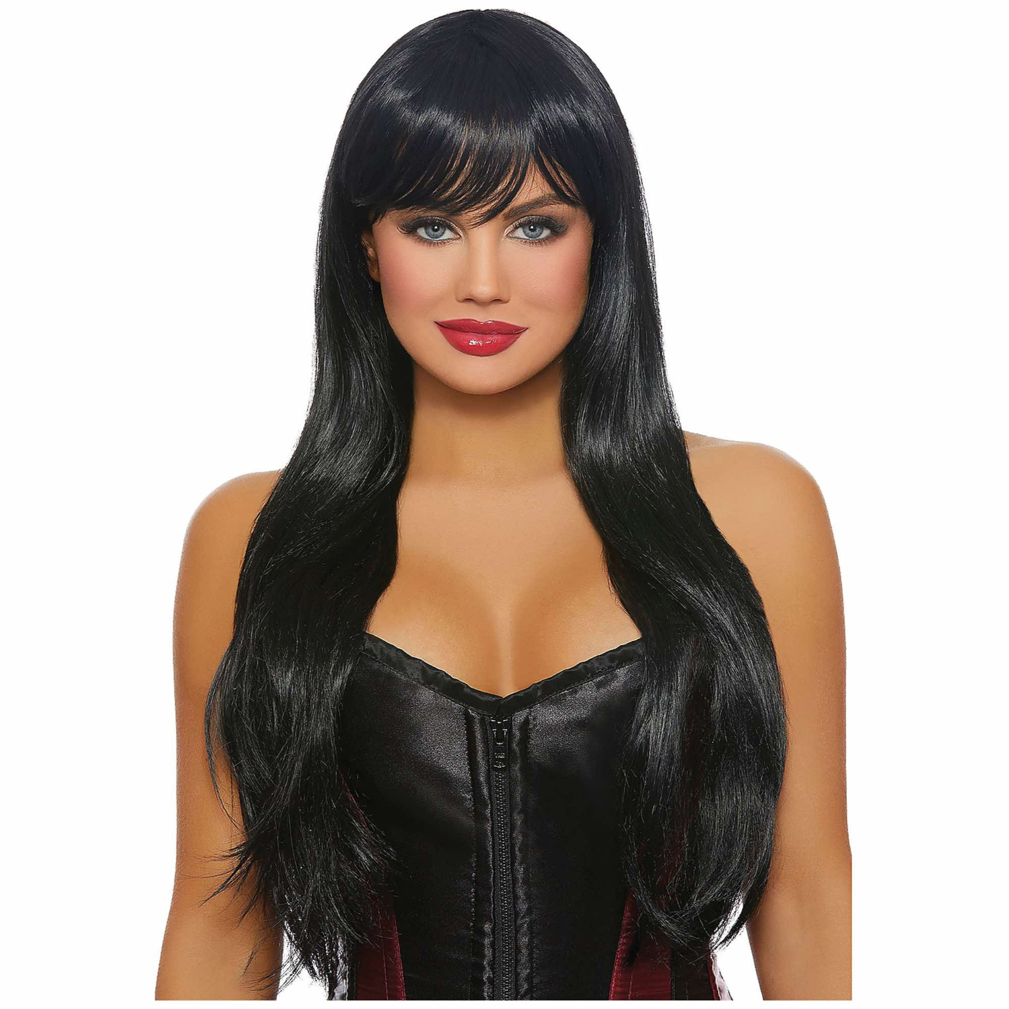 Black Long Straight Layered Supermodel Womens Wig