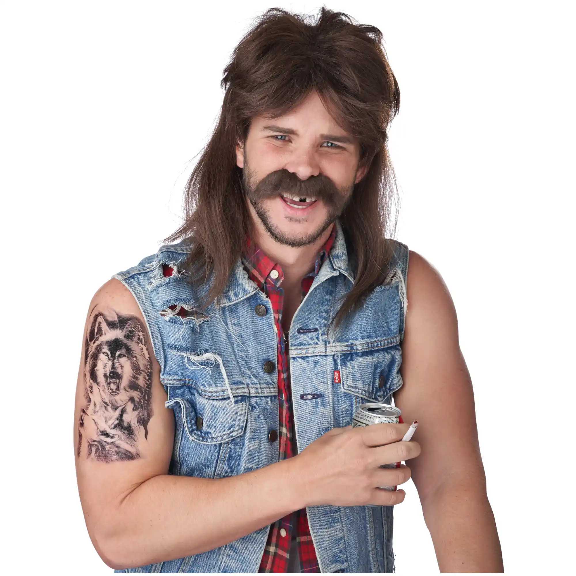 Lone Wolf Mullet 80s Brown Mens Wig