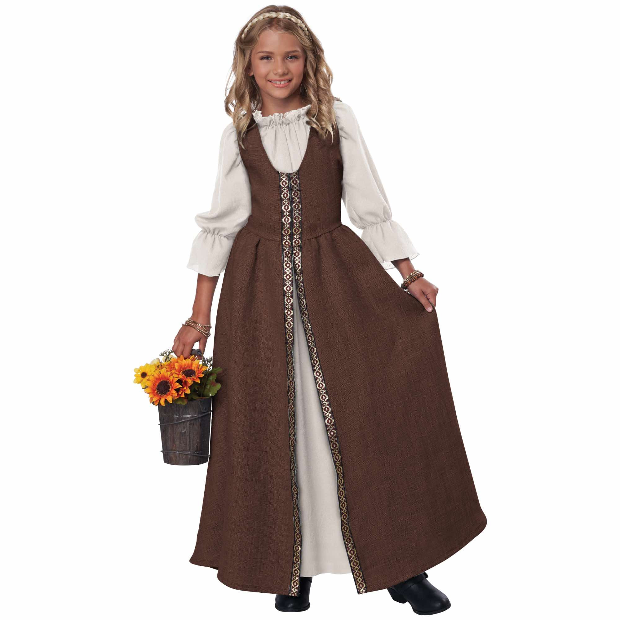 Renaissance Faire Brown Dress Medieval Maid Marion Princess Child Girls Costume