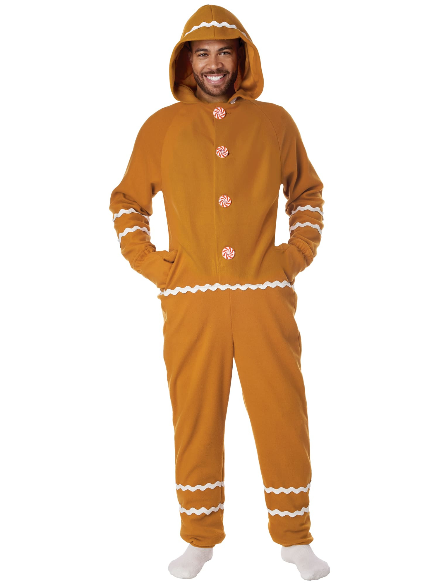Gingerbread Man Fleece Jumpsuit Christmas Festival Adult Unisex Mens Costume