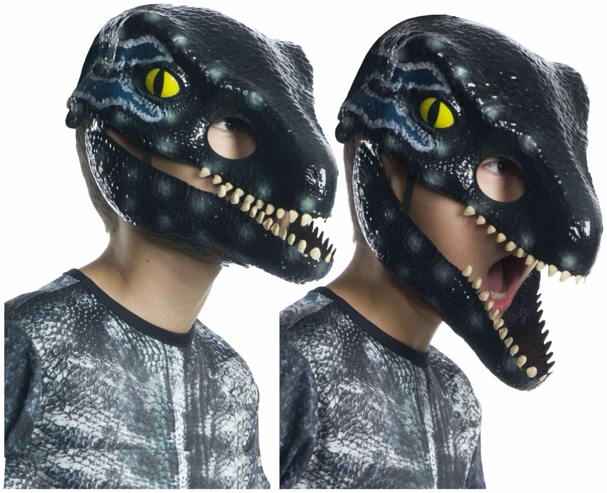 Blue Velociraptor Dinosaur Jurassic World Child Boys Costume Movable Jaw Mask