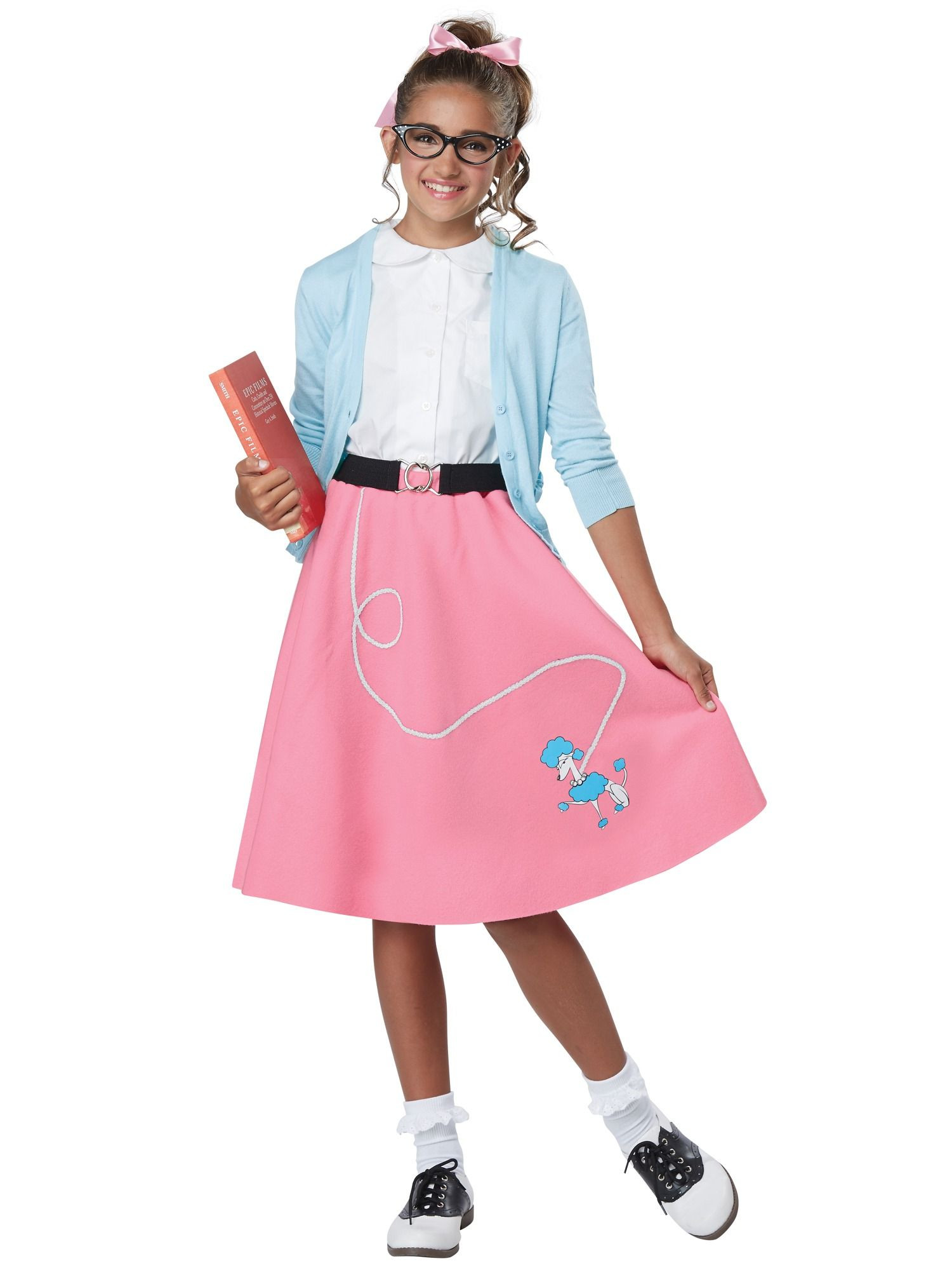 50s Greaser Rock Roll 1950s Sock Hop Retro Girls Costume Pink Poodle Skirt