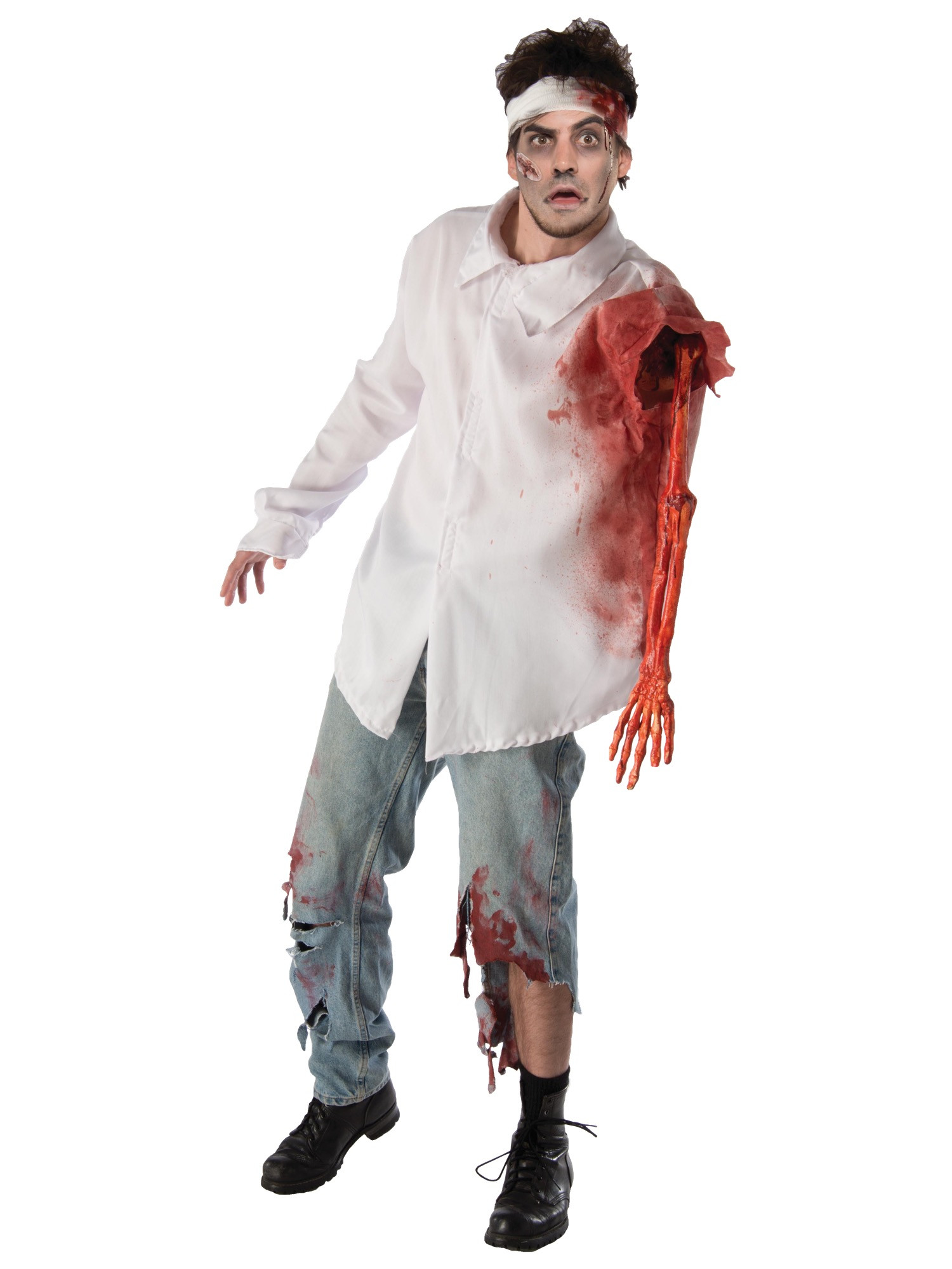 Zombie Attack Horror Ghoul Shirt with Strap-On Limb Adult Mens Costume