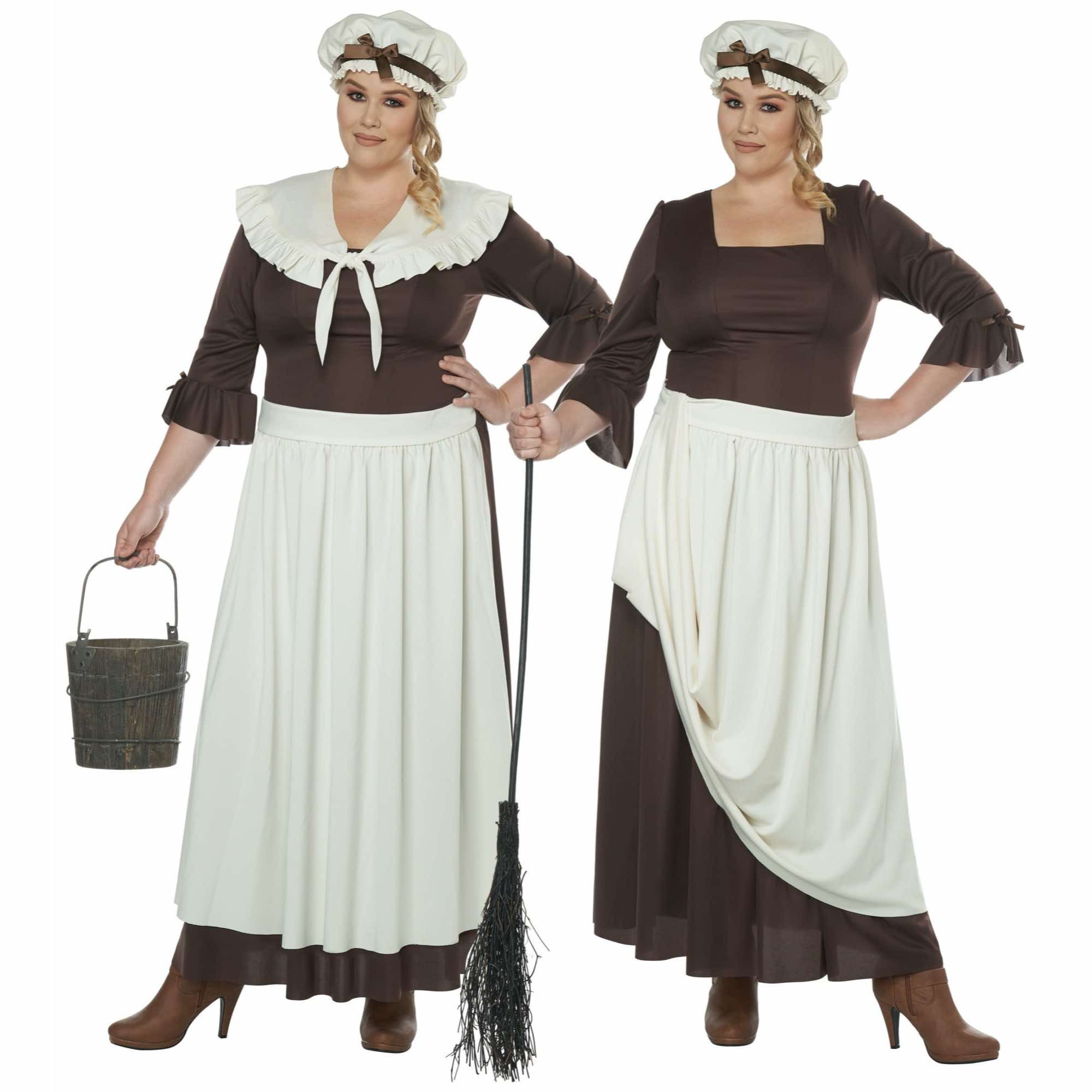Colonial Village Woman Pioneer Olden Day Pilgrim Victorian Womens Costume Plus