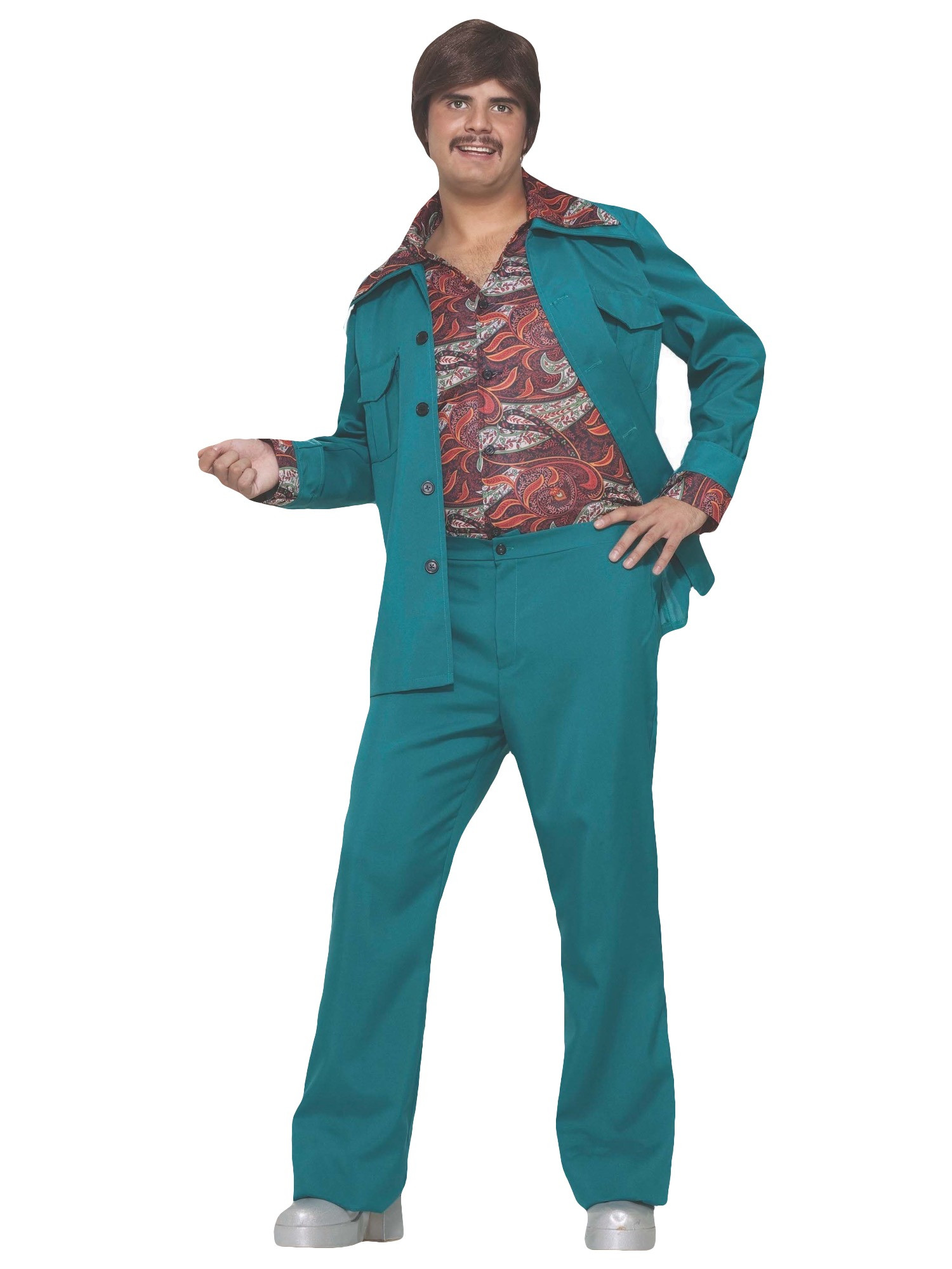 Leisure Suit Blue Green Disco Saturday Night 1970s Hippie Retro Mens Costume OS