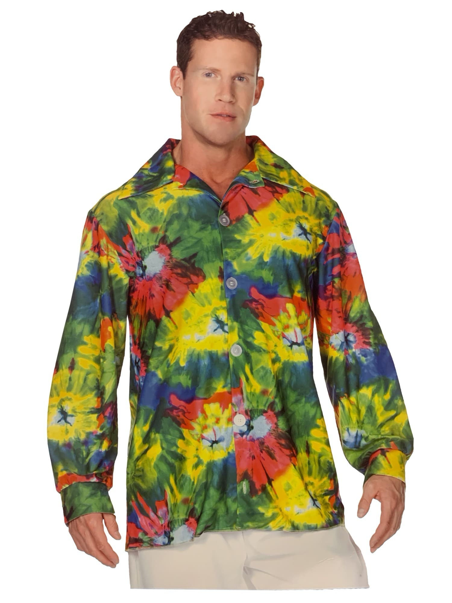 60’s Tie Dye 1960s 1970s Hippie Retro Groovy Mens Costume Long Sleeves Shirt