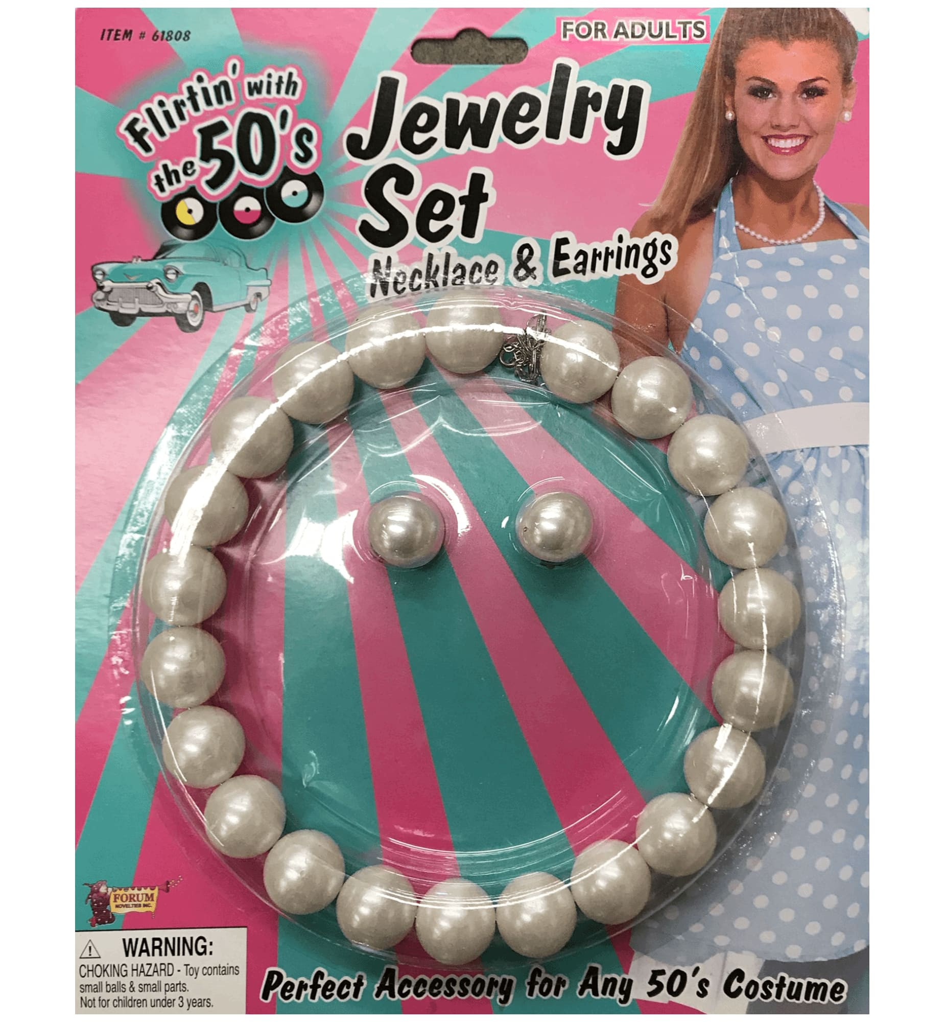 50s 60s Jumbo Pearl Necklace Earrings Women Costume Jewelry Set