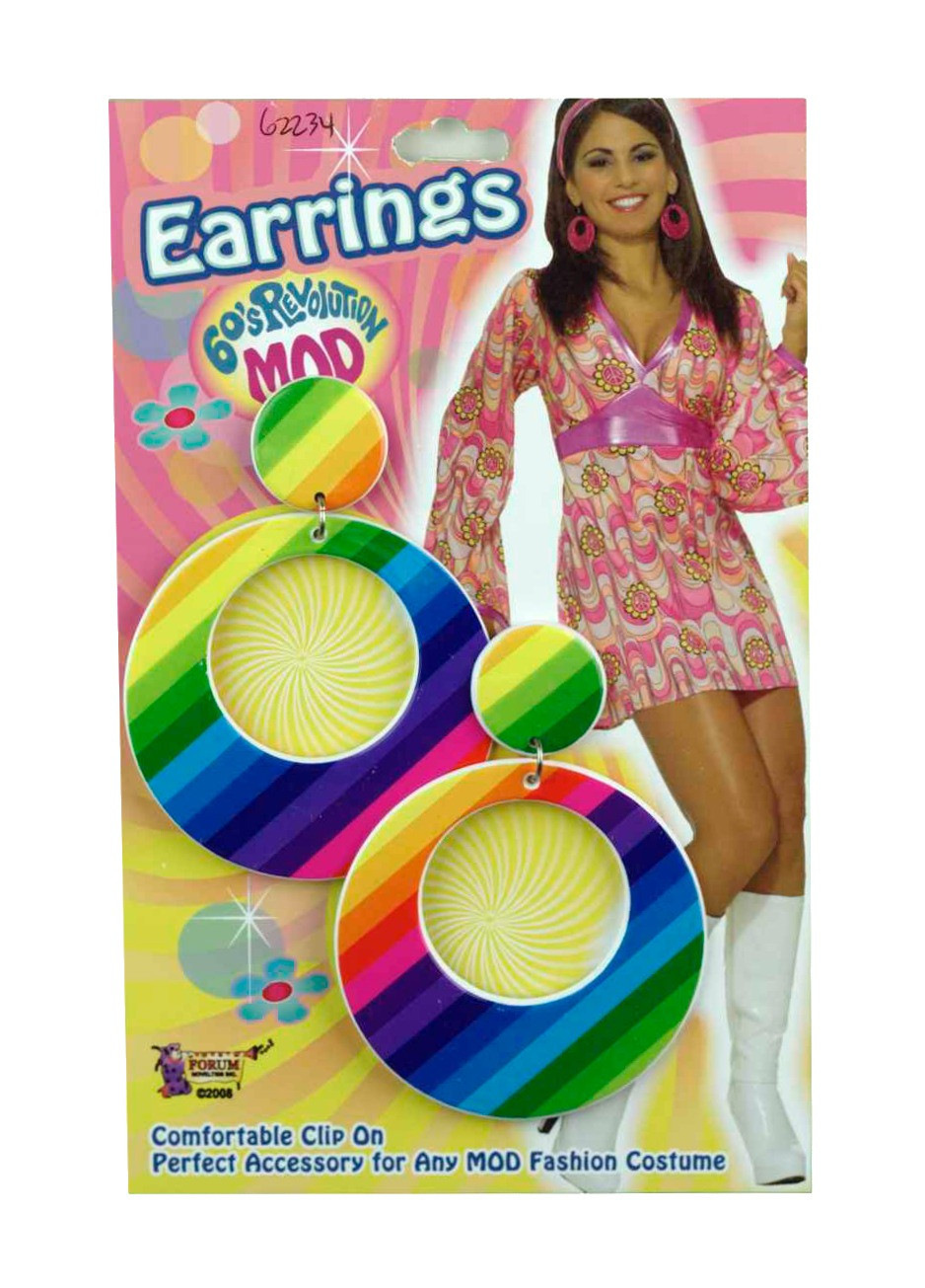 1960s Mod Go Go Retro Rainbow Women Costume Clip Earrings