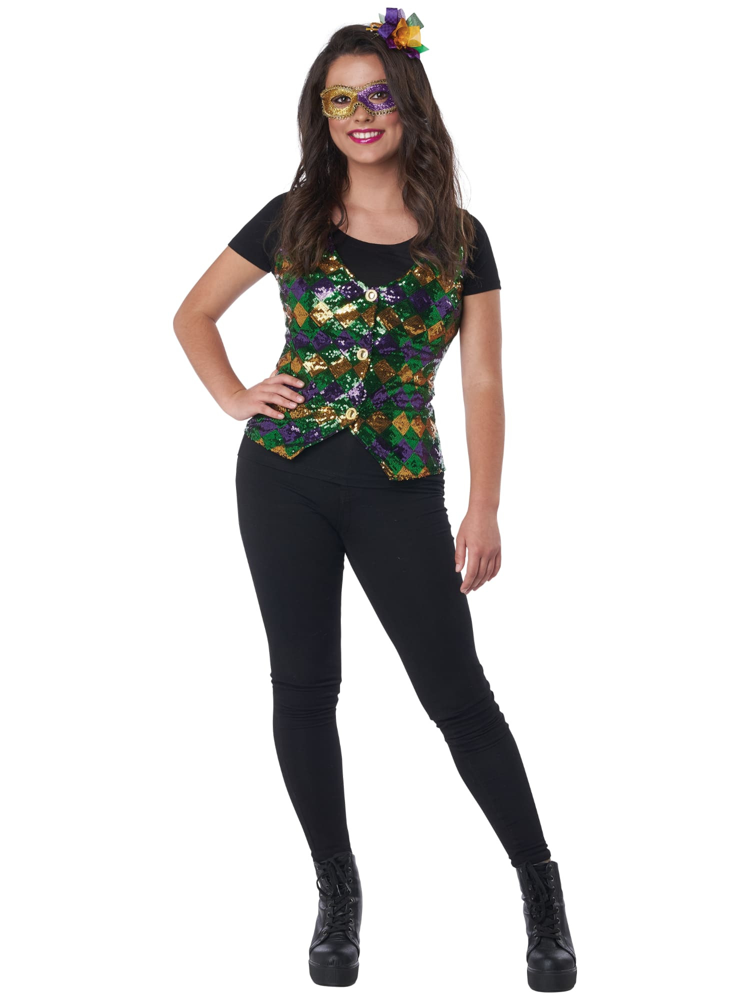 Sequin Carnival Set Mardi Gras Moomba Festival Adult Womens Costume Vest