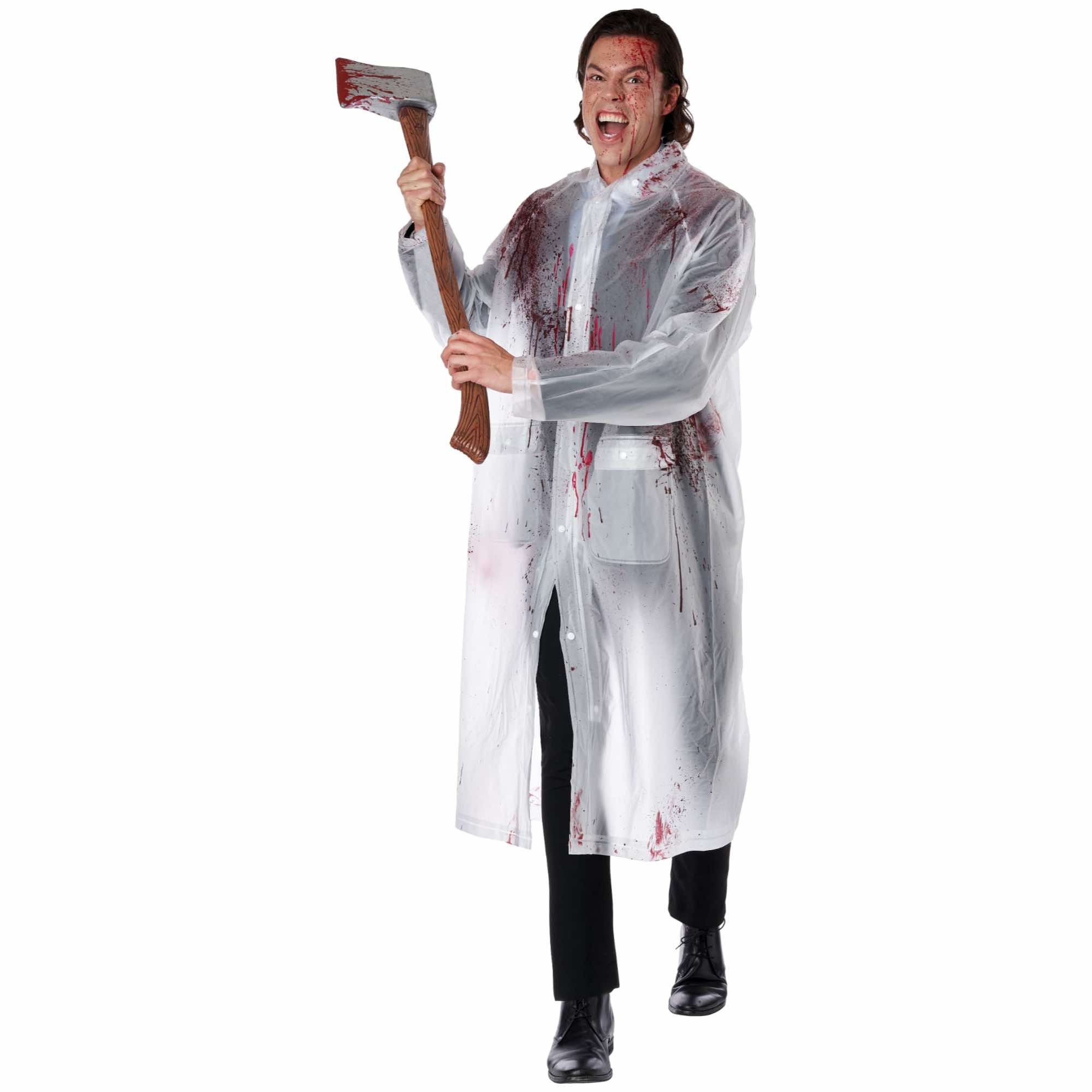 Yuppie Psycho Killer Translucent Raincoat Blood Horror Halloween Mens Costume