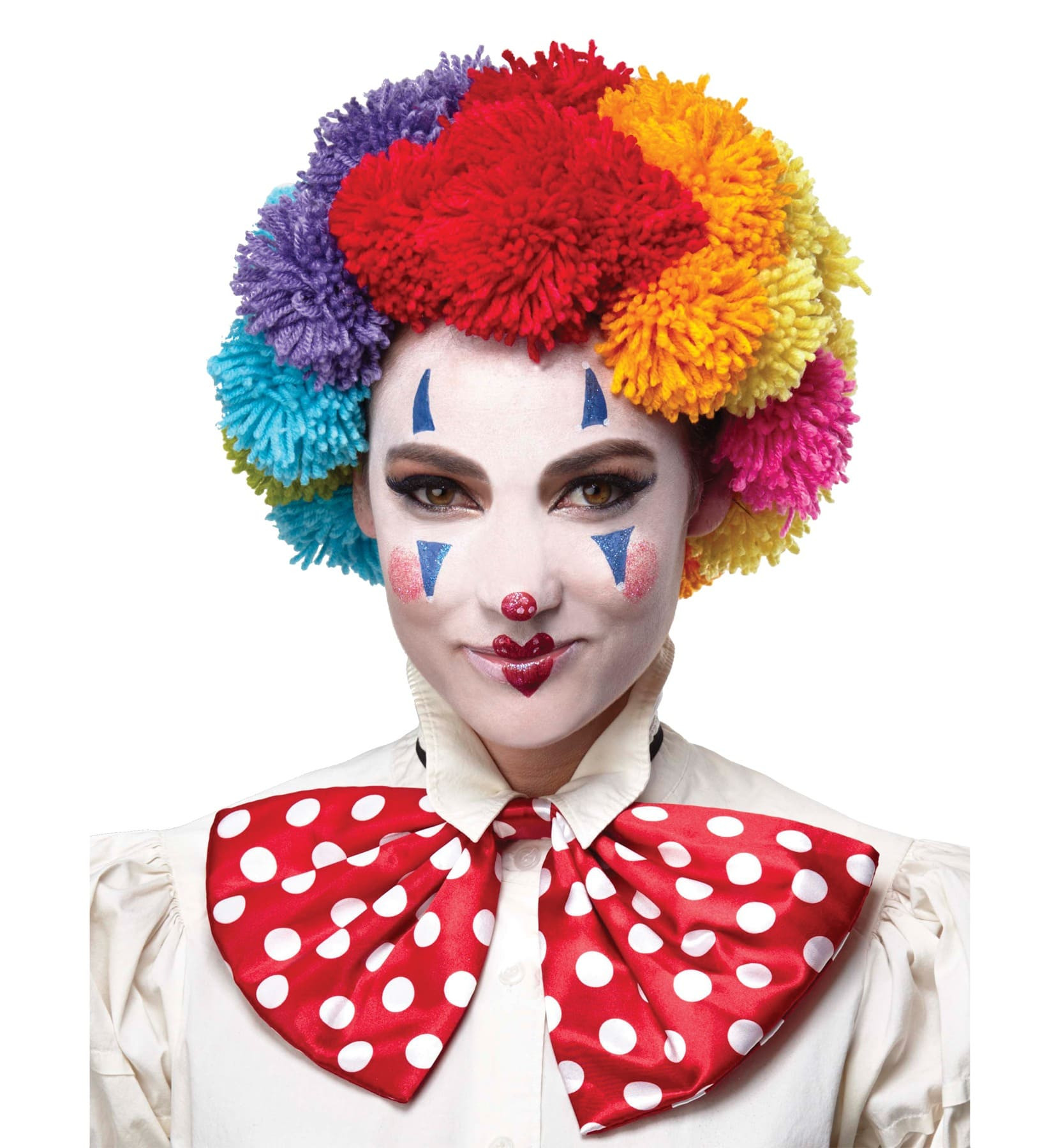 Rainbow Pom Pom Clown Afro Fro Circus Halloween Womens Mens Costume Wig