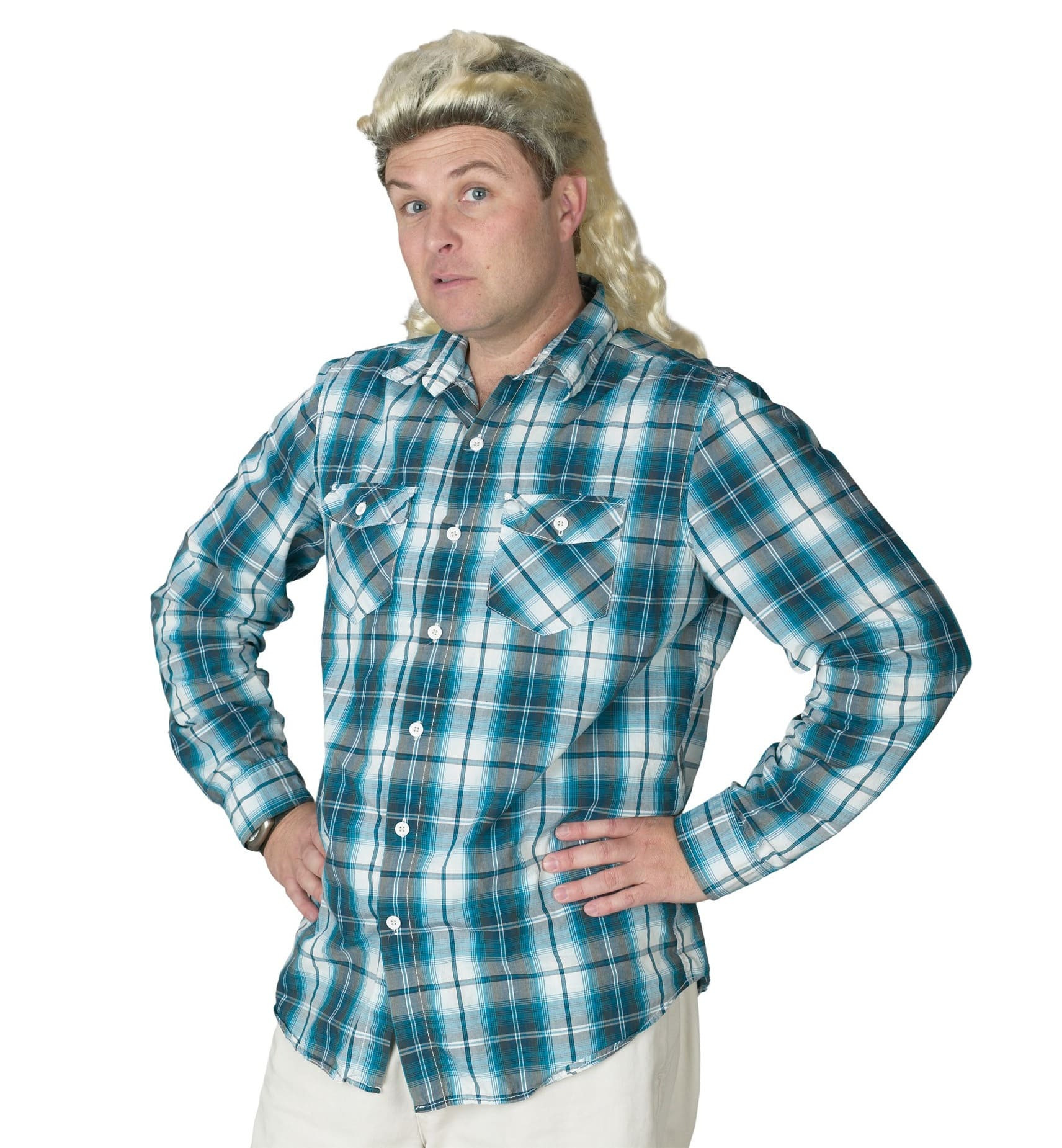 Mullet Bleached Blonde 80s Hillbilly Redneck White Trash Bogan Mens Costume Wig