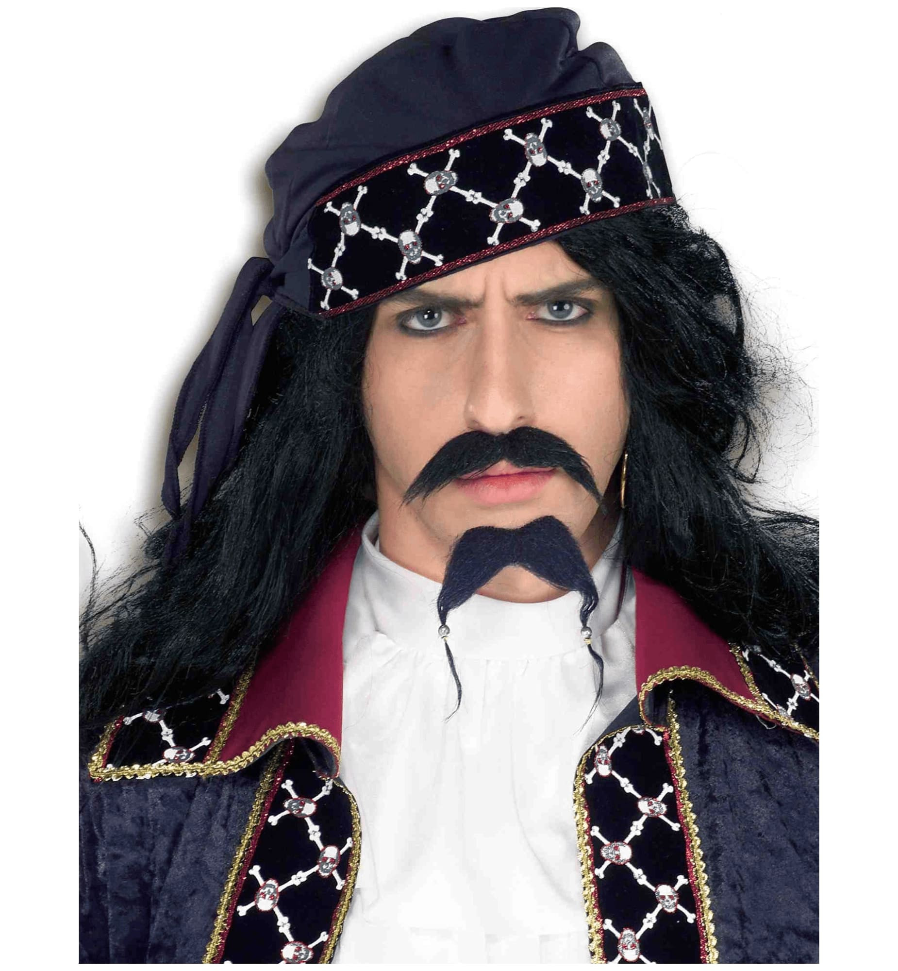 Pirate Buccaneer Captain Black Men Costume Beard Moustache