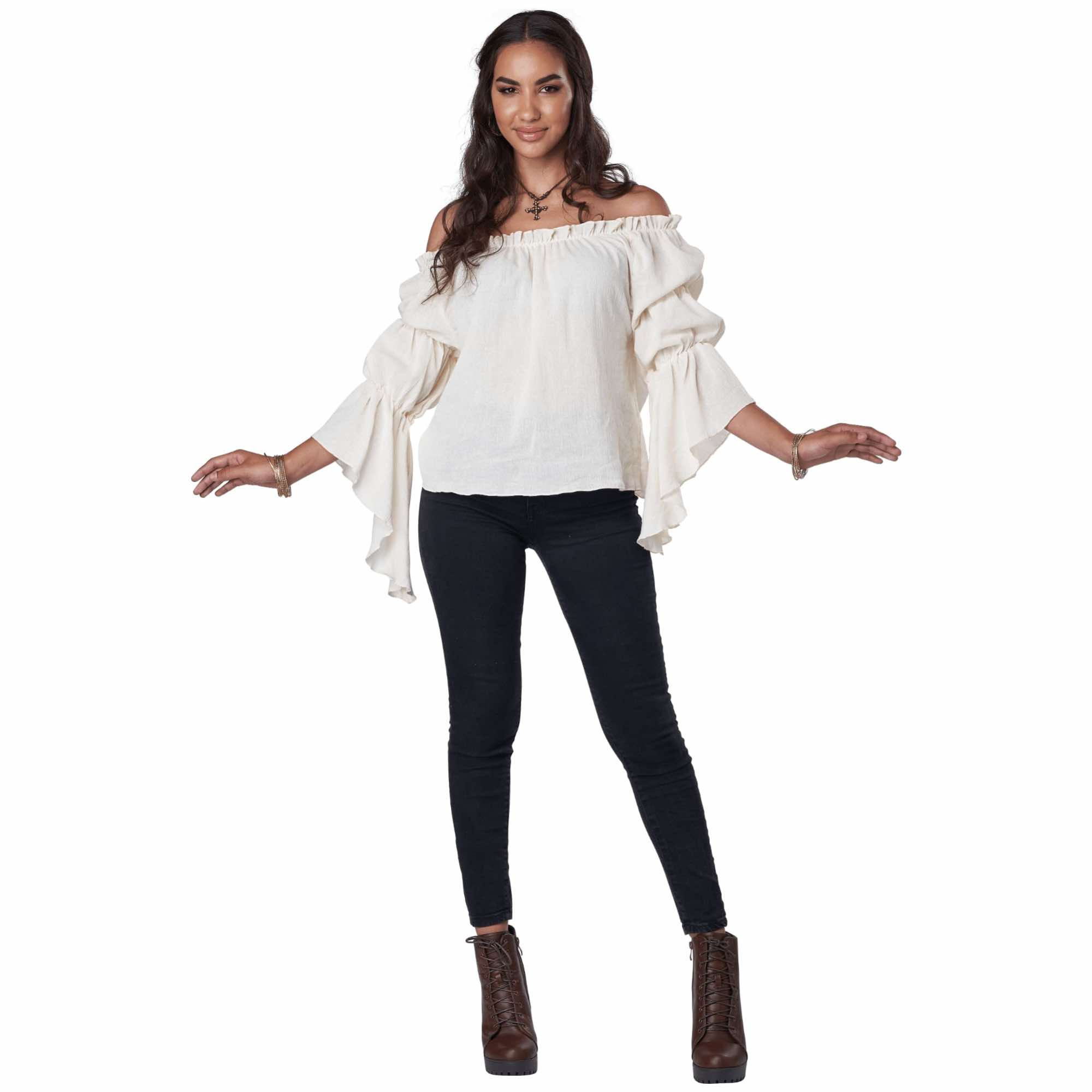 Renaissance Peasant Medieval Beer Maid Cream Womens Costume Top Blouse