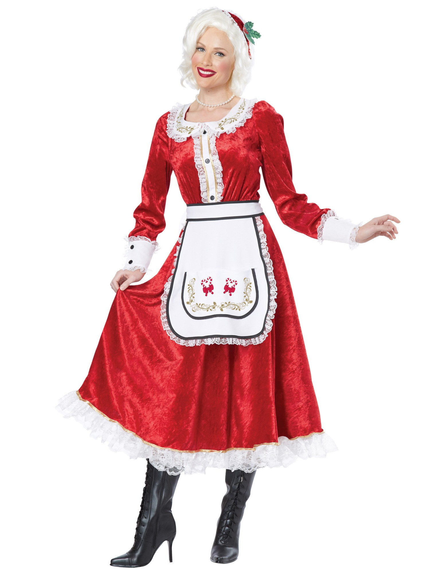 Classic Mrs Claus Santa Christmas Fancy Dress Up Long Dress Womens Costume