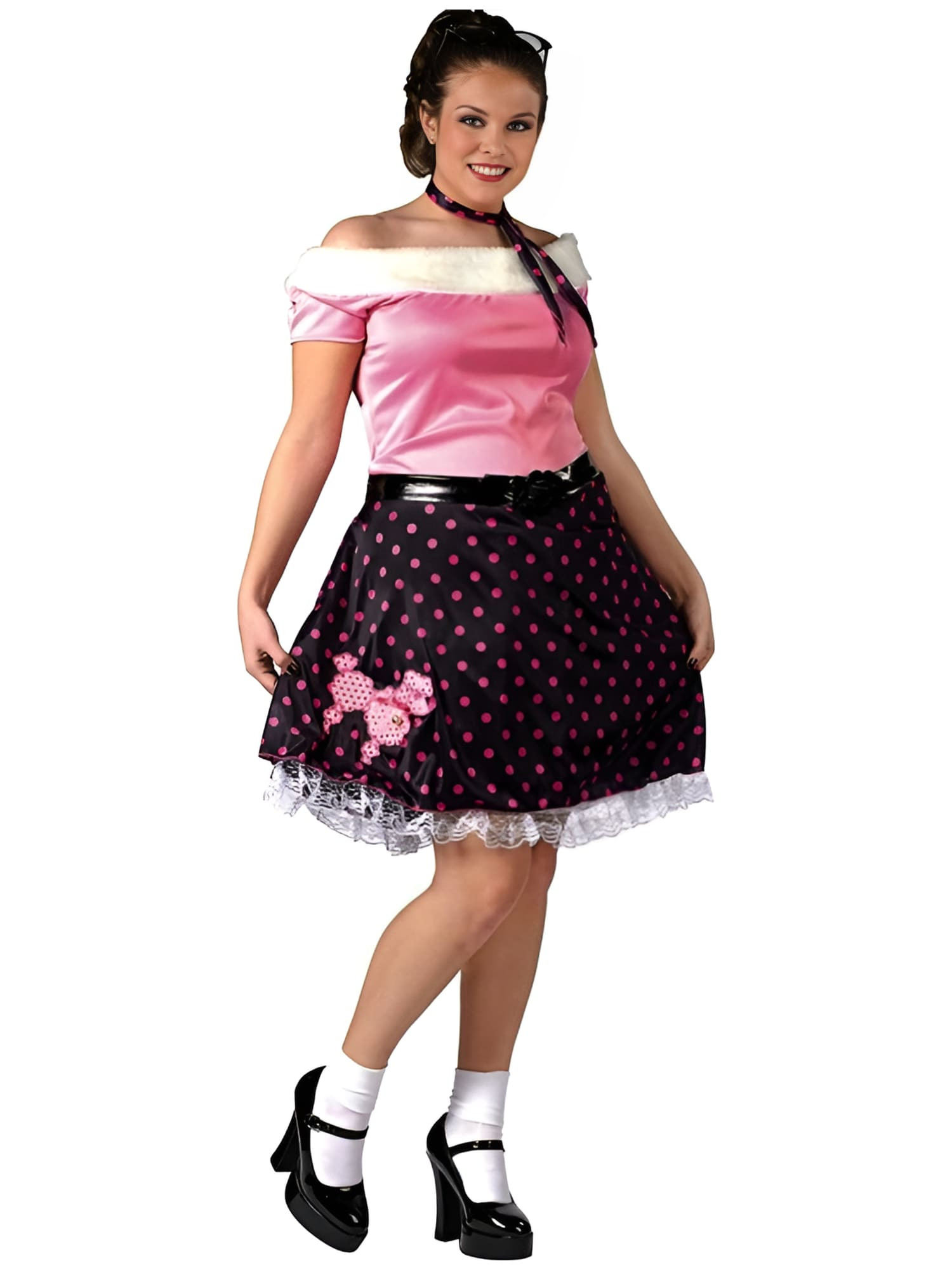 50s Poodle Pink Dress Greaser Rock Women Costume Plus