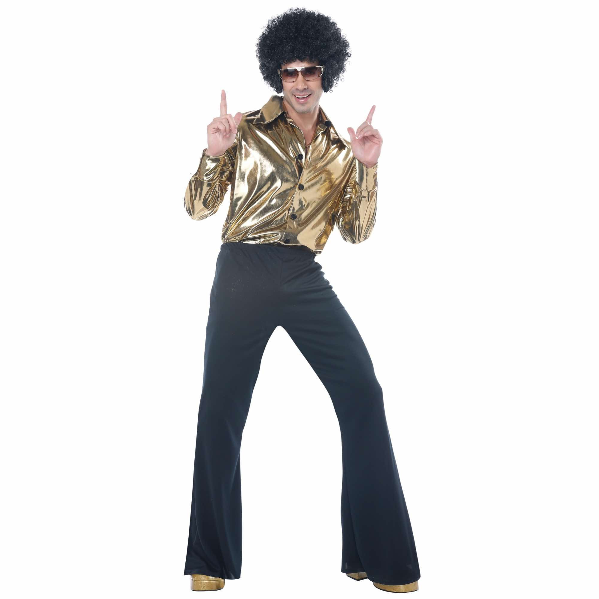 Disco King 1970s 60s Gold Shirt & Bellbottom Pants Retro Adult Mens Costume
