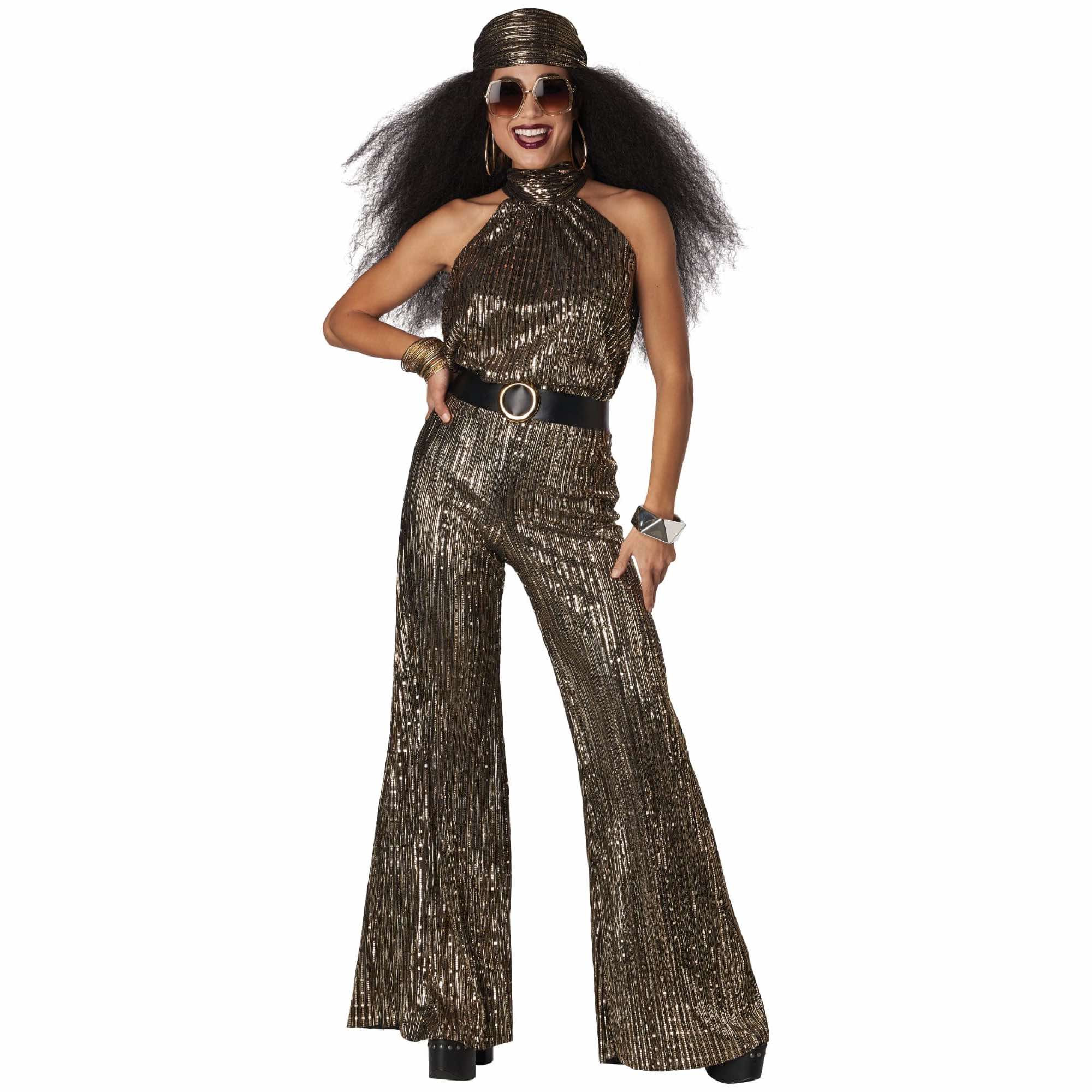 Disco Fever Gold Halter Top 70s Hippie Groovy Retro Adult Womens Costume