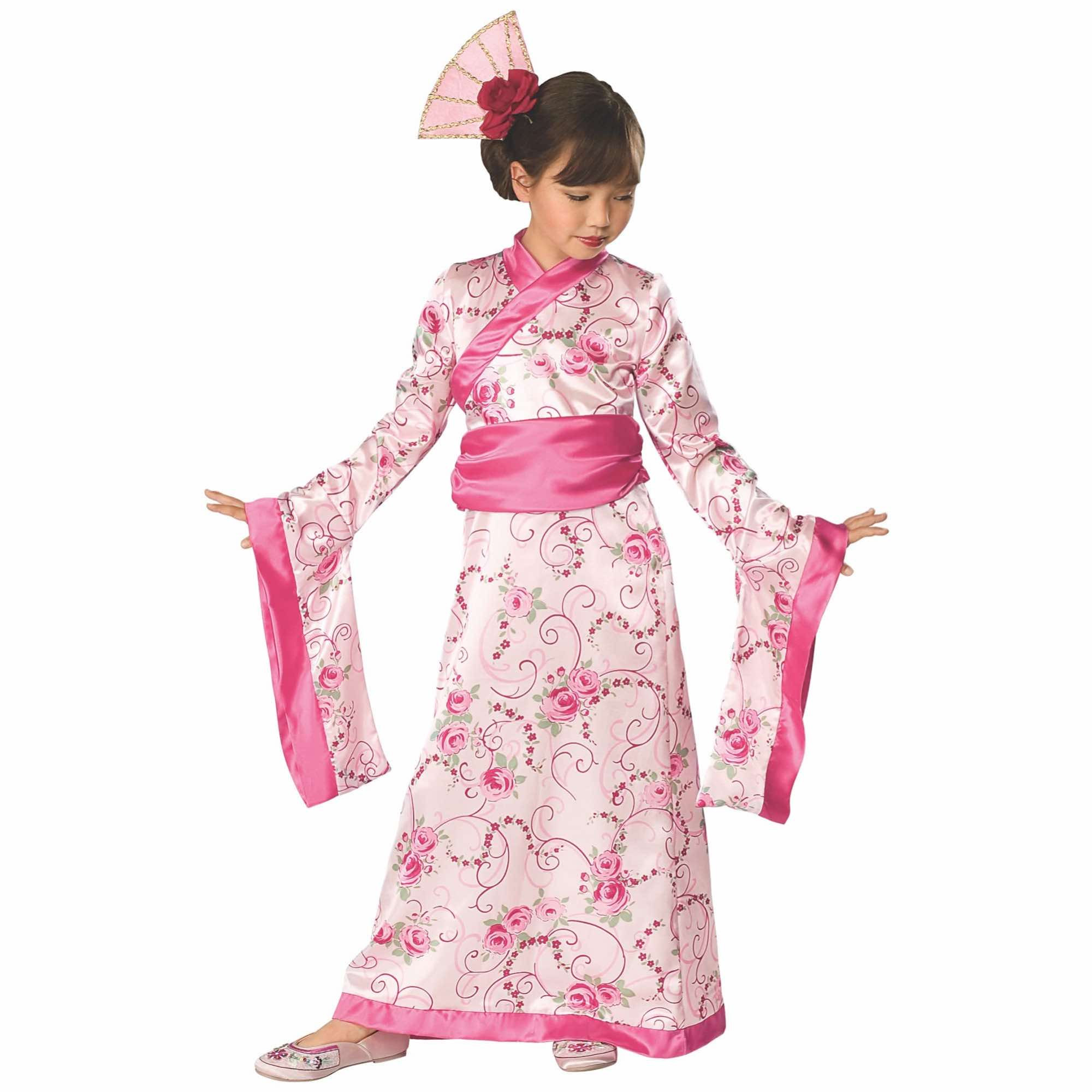 Asian Princess Mulan Pink Kimono Japanese Geisha Book Week Girls Costume